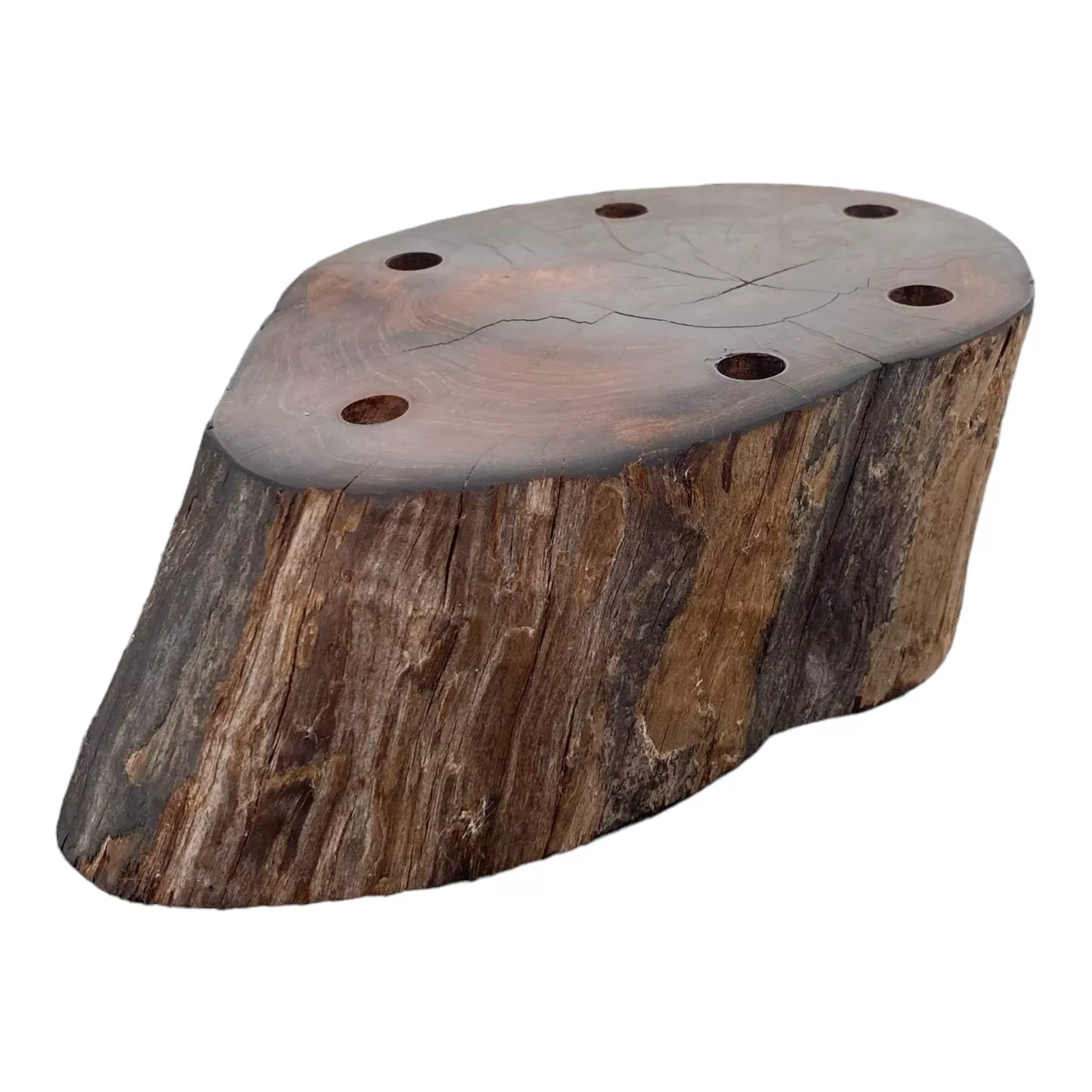 6 Hole Wood Display Stand Holder For 10mm Bong Bowl Pieces Or Quartz Bangers - Redwood Driftwood With Live Edge