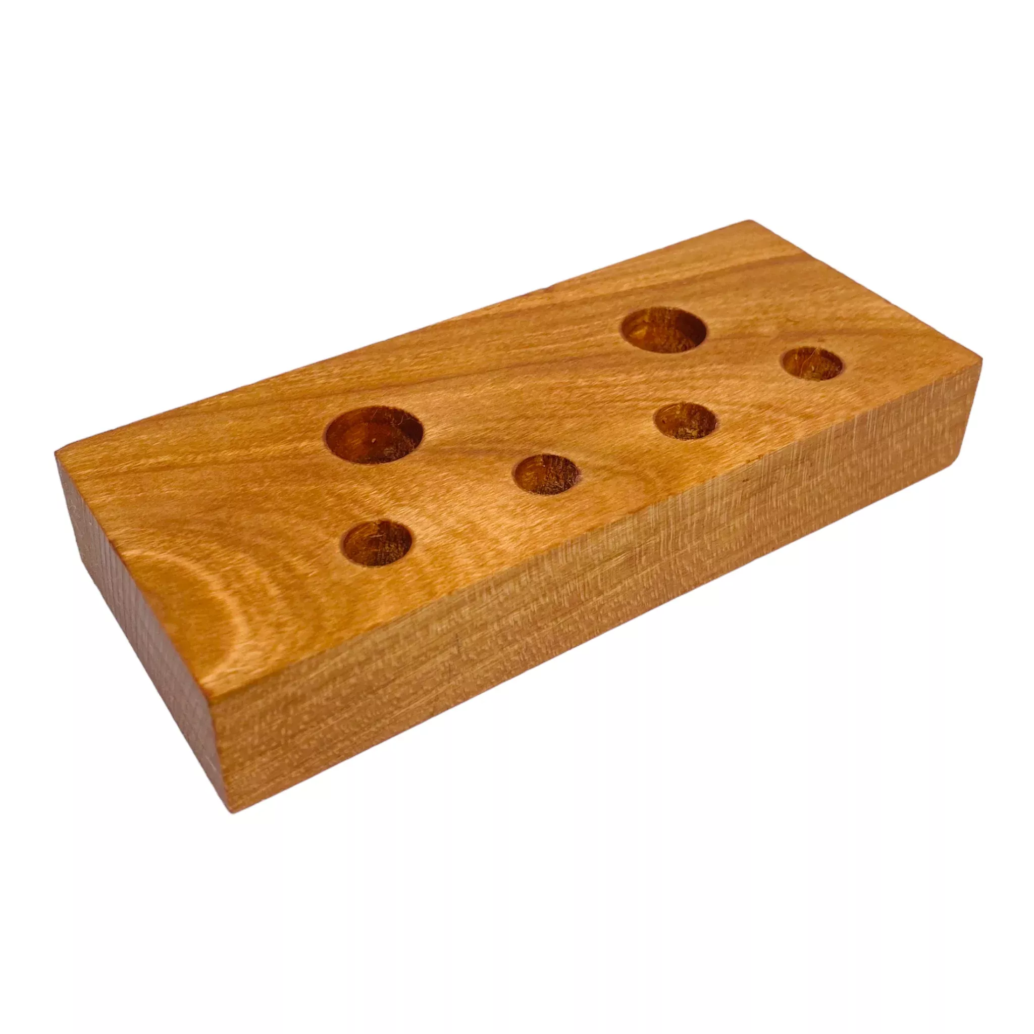 6 Hole Wood Display Stand Holder For 14mm And 10mm Bong Bowl Pieces Or Quartz Bangers - Cherry