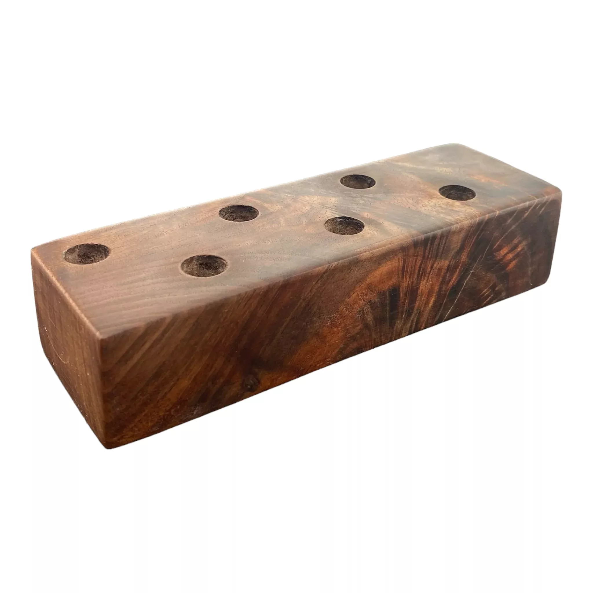 6 Hole Wood Display Stand Holder For 14mm Bong Bowl Pieces Or Quartz Bangers - Black Walnut