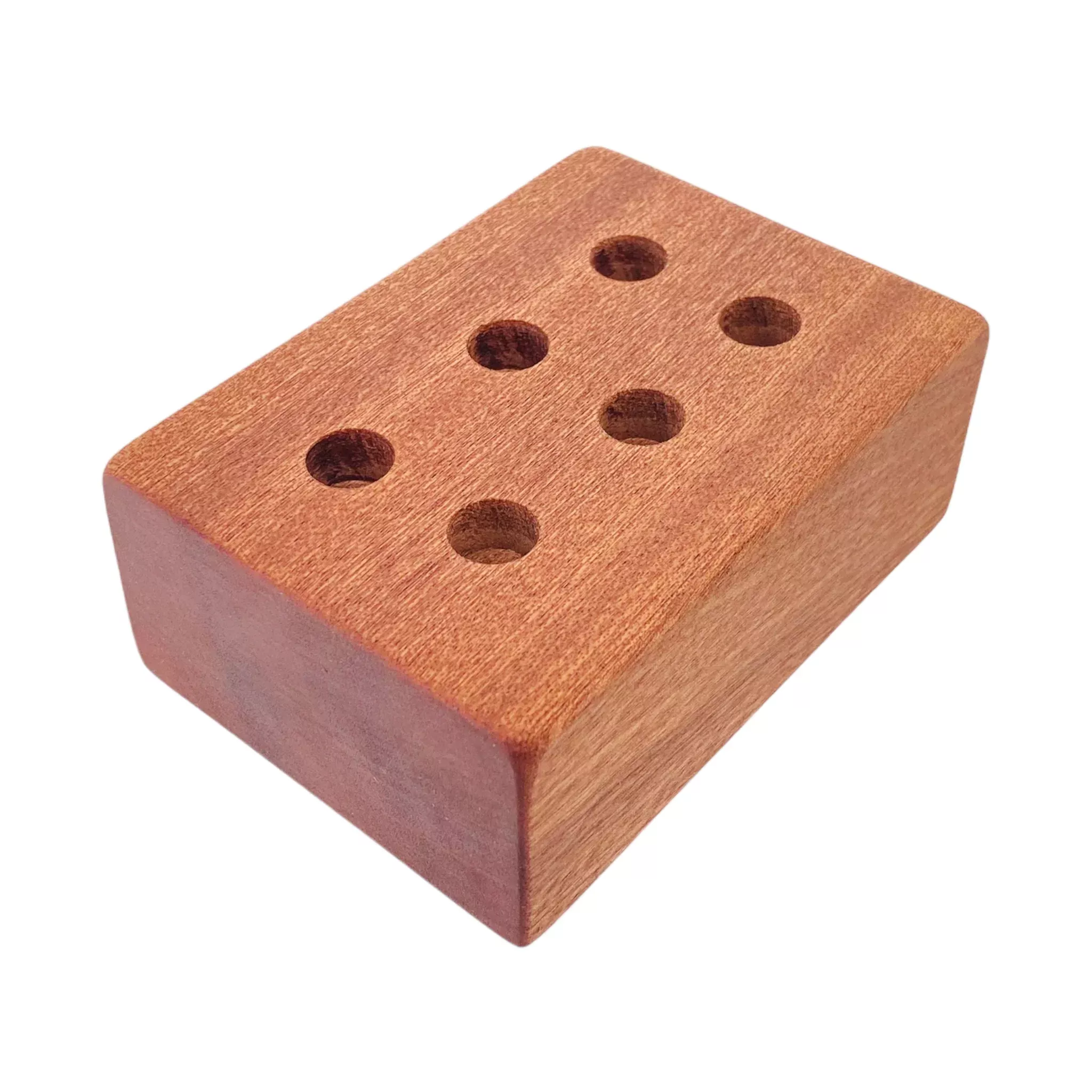 6 Hole Wood Display Stand Holder For 14mm Bong Bowl Pieces Or Quartz Bangers - Mahogany