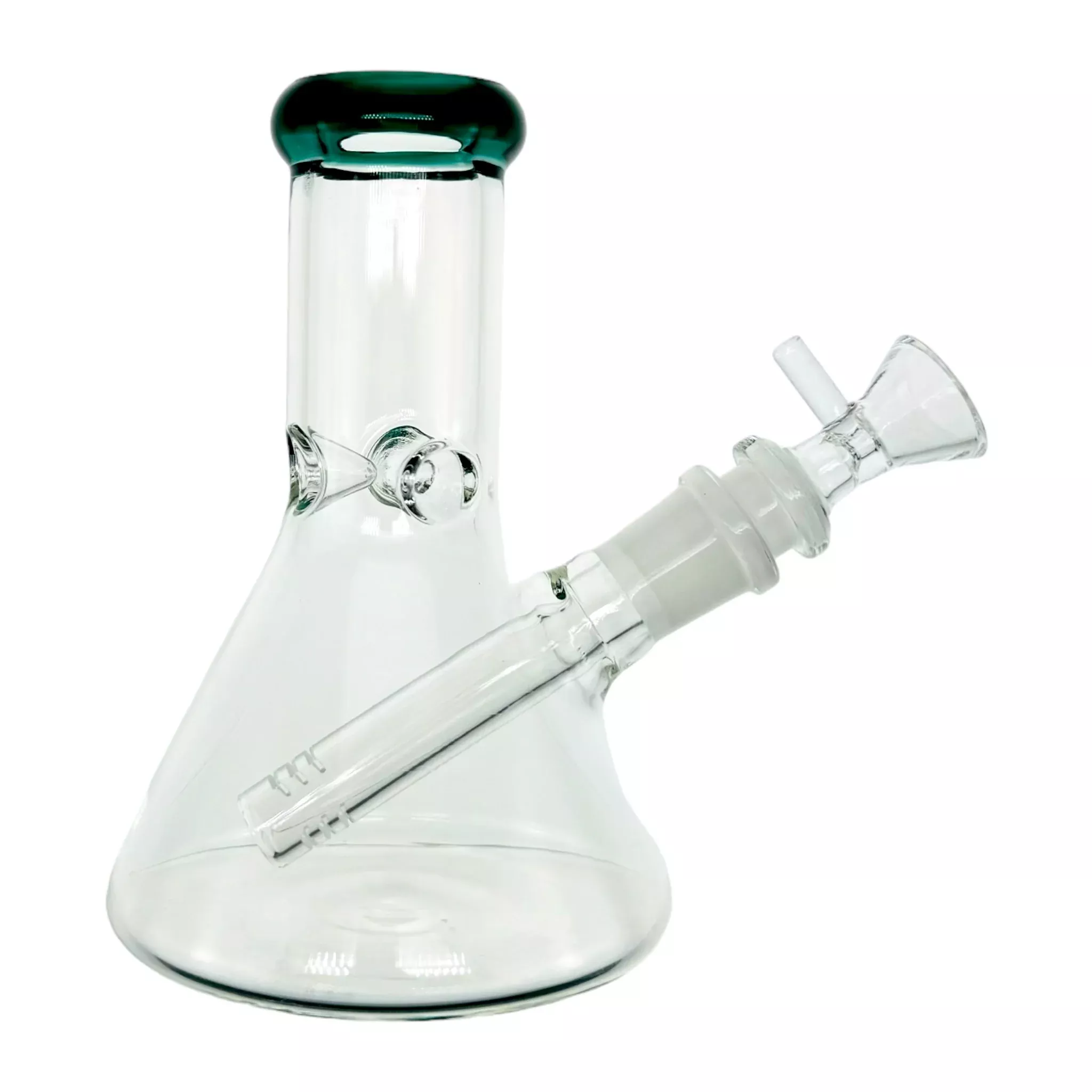 6 Inch Clear Beaker Bong With Lake Green Color Lip
