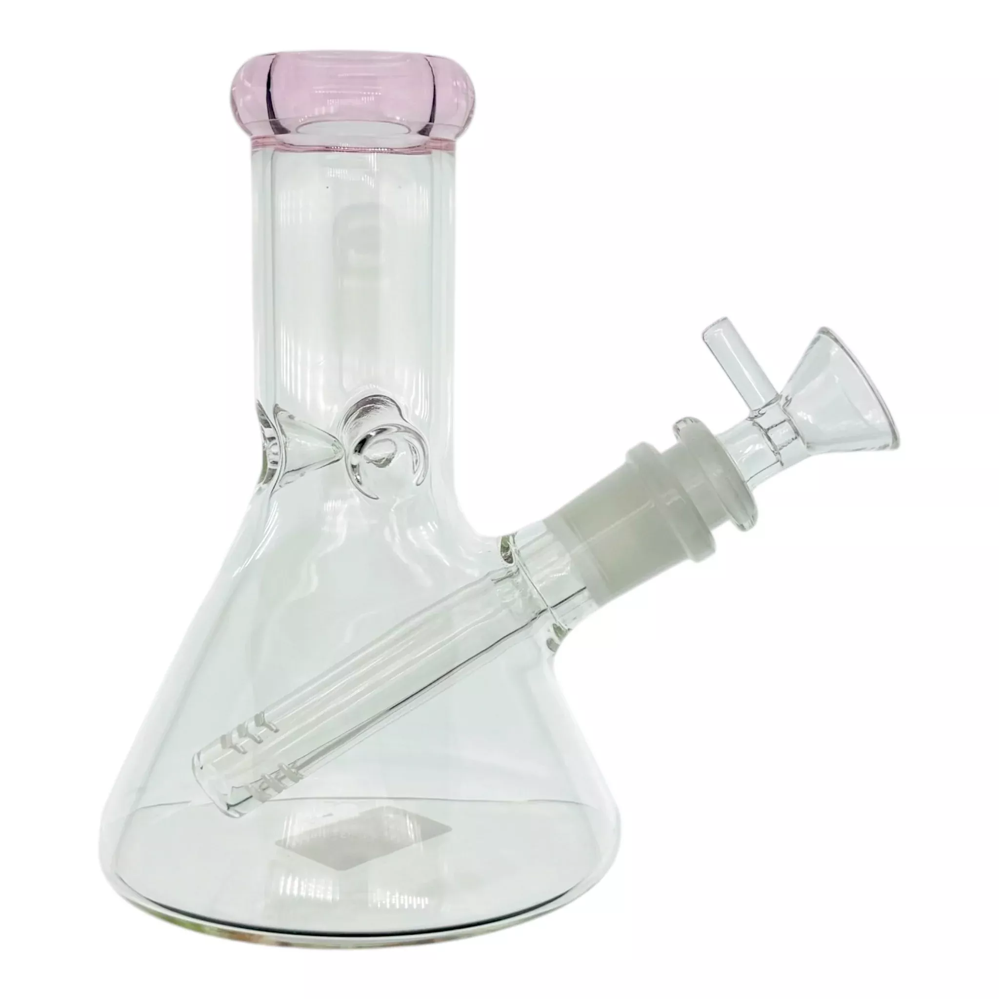 6 Inch Clear Beaker Bong With Pink Color Lip