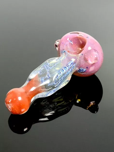 6" Spoon with Pink,blue and white swirls with red mouthpiece