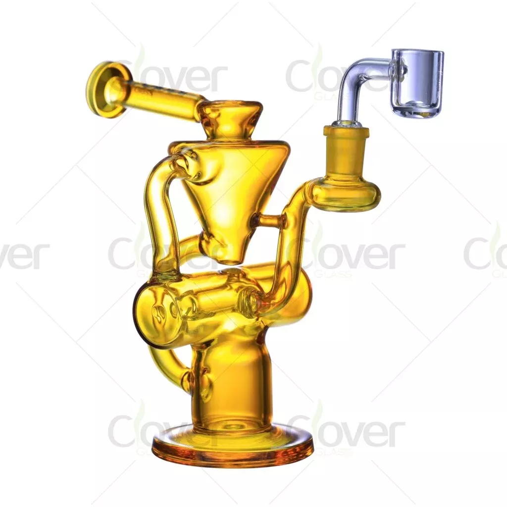 7.09-Inch Mini Colored Recycler Dab Rigs | Compact and Durable by Clover Glass