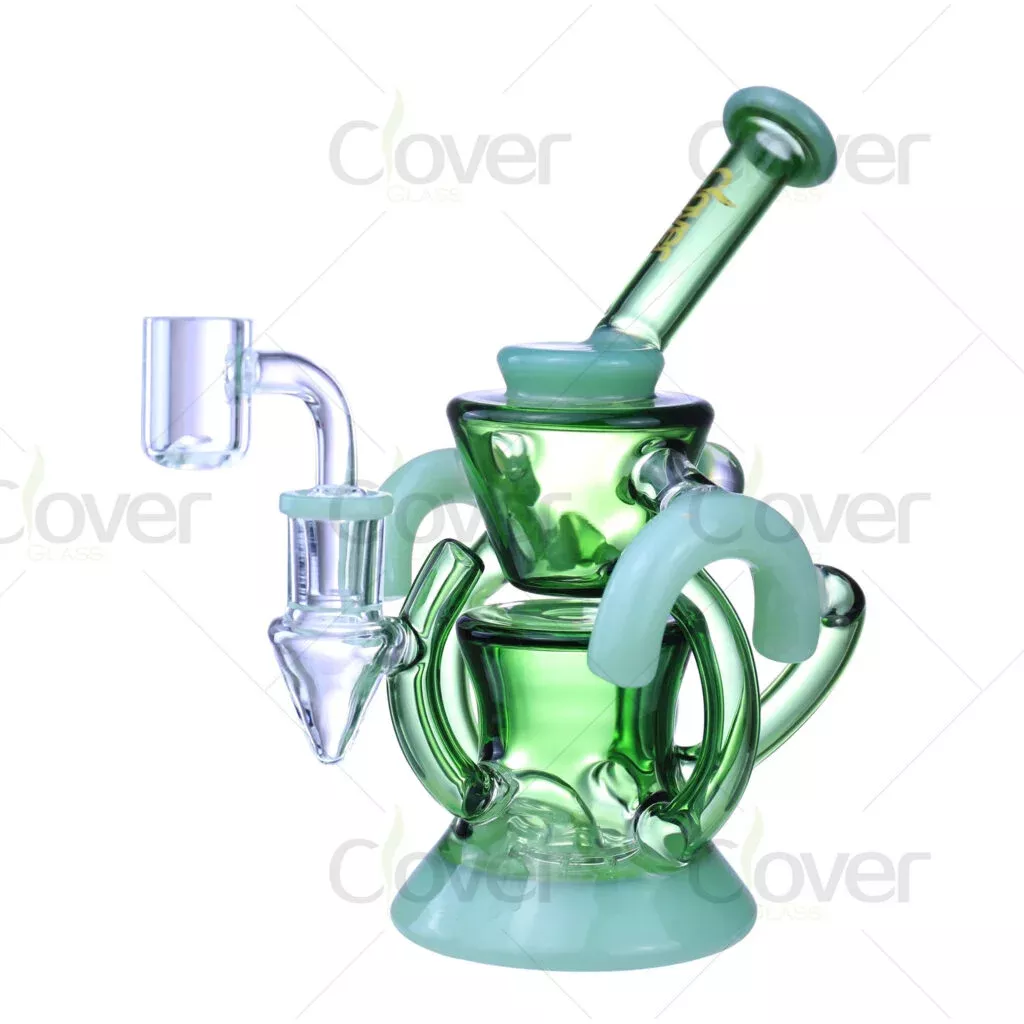 7.28-Inch Multi-Arm Recycler Dab Rigs with 14mm Female Joint | Compact and Stylish by Clover Glass
