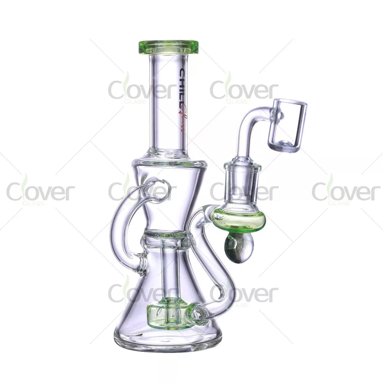 7.6″ Color Accented Mini Recycler Dab Rig with Showerhead Perc – 5mm Thick Glass Oil Rig
