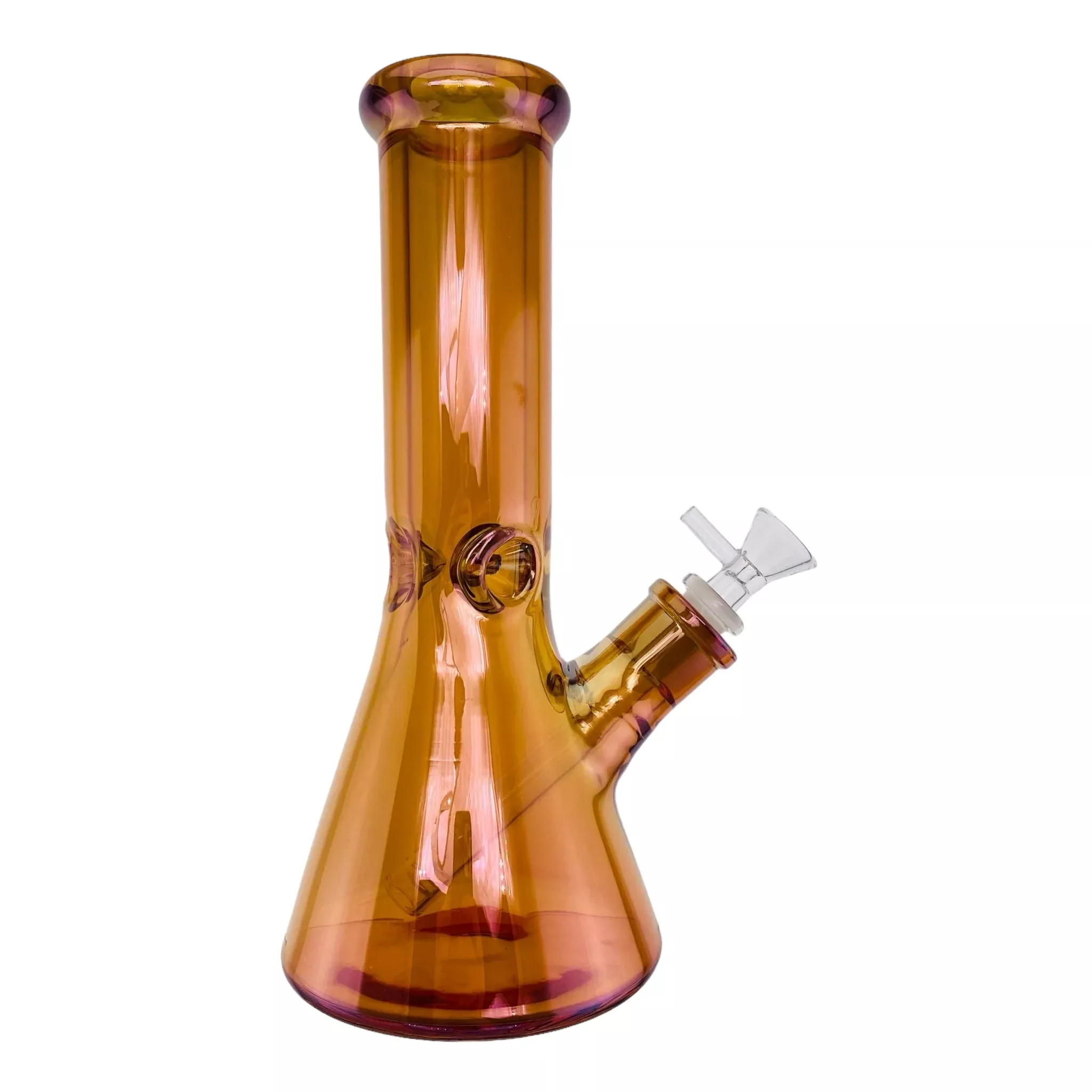 7mm Thick Amber Brown Metallic Beaker Base Glass Bong 10 Inches
