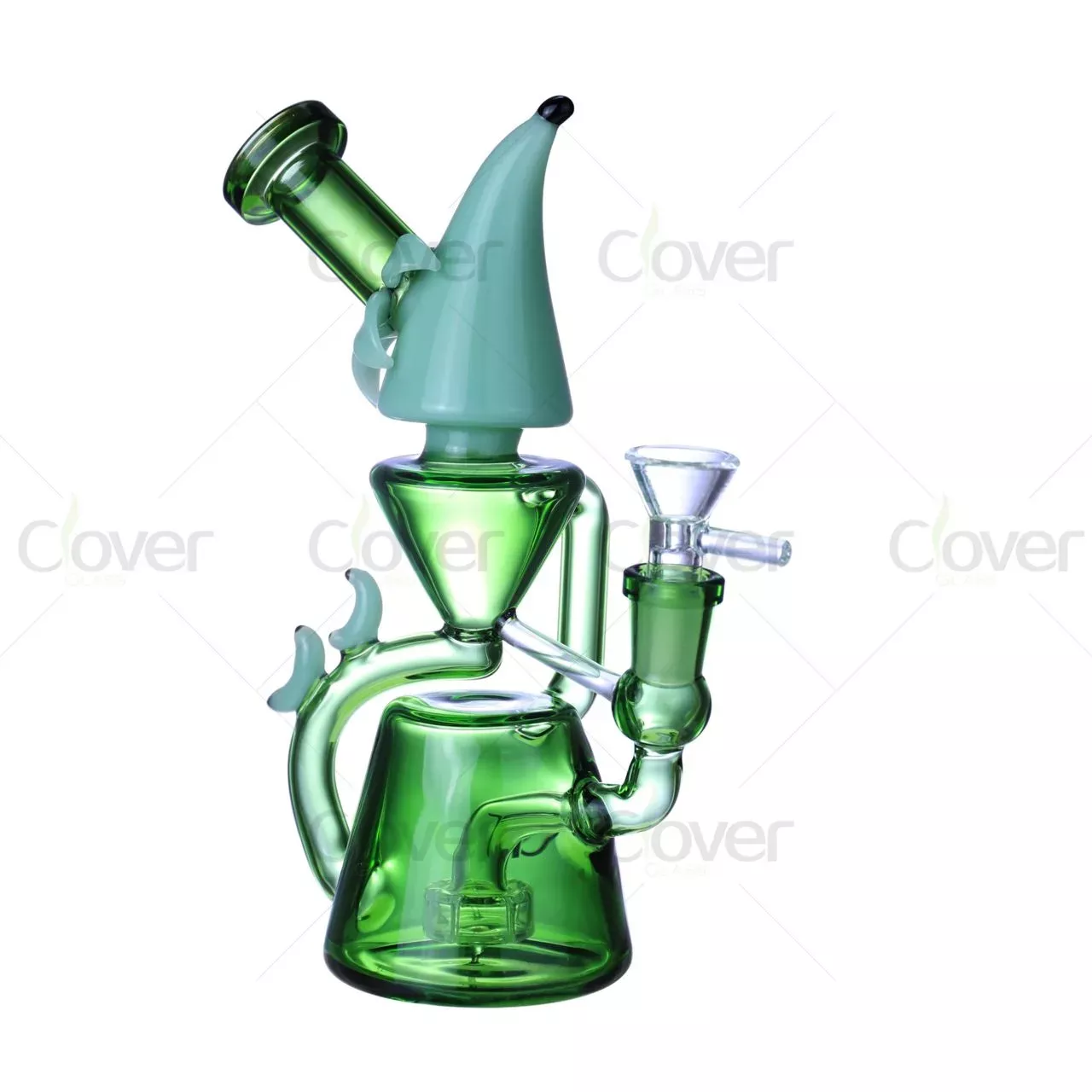 8.07″ 5mm Green Wizard Hat Recycler Affordable Dab Rig | Whimsical Glass Water Pipe
