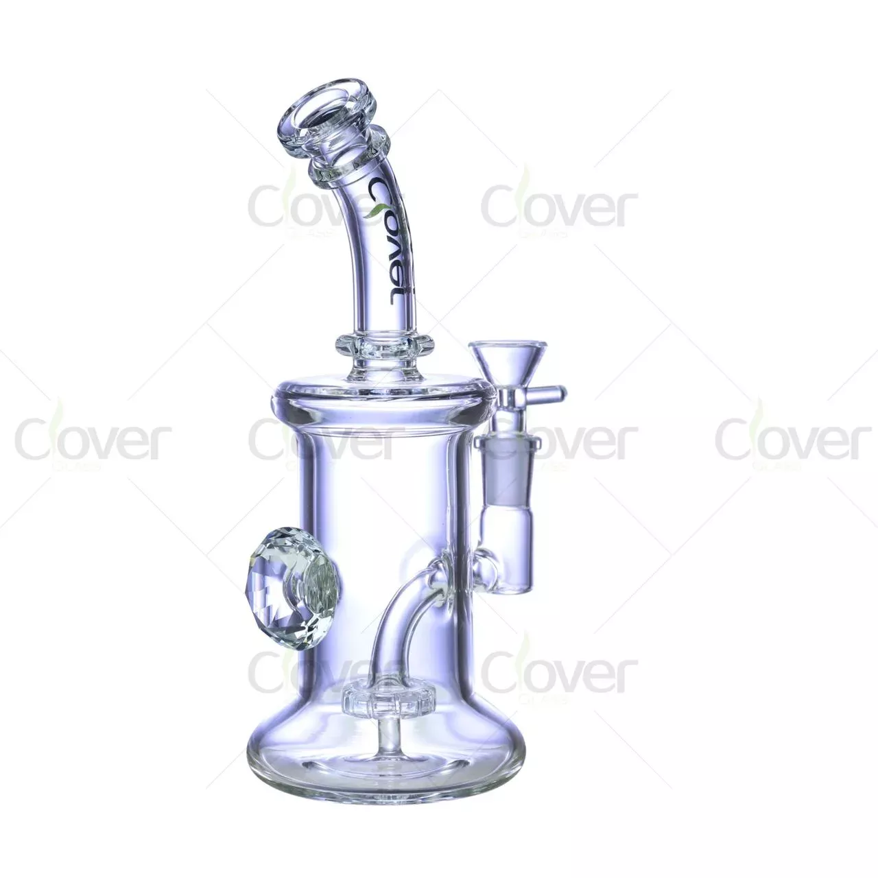 8.26″ 5mm Clear Diamond Side Decor Bent Neck Dab Rig | Wholesale Novelty Glass Water Pipe