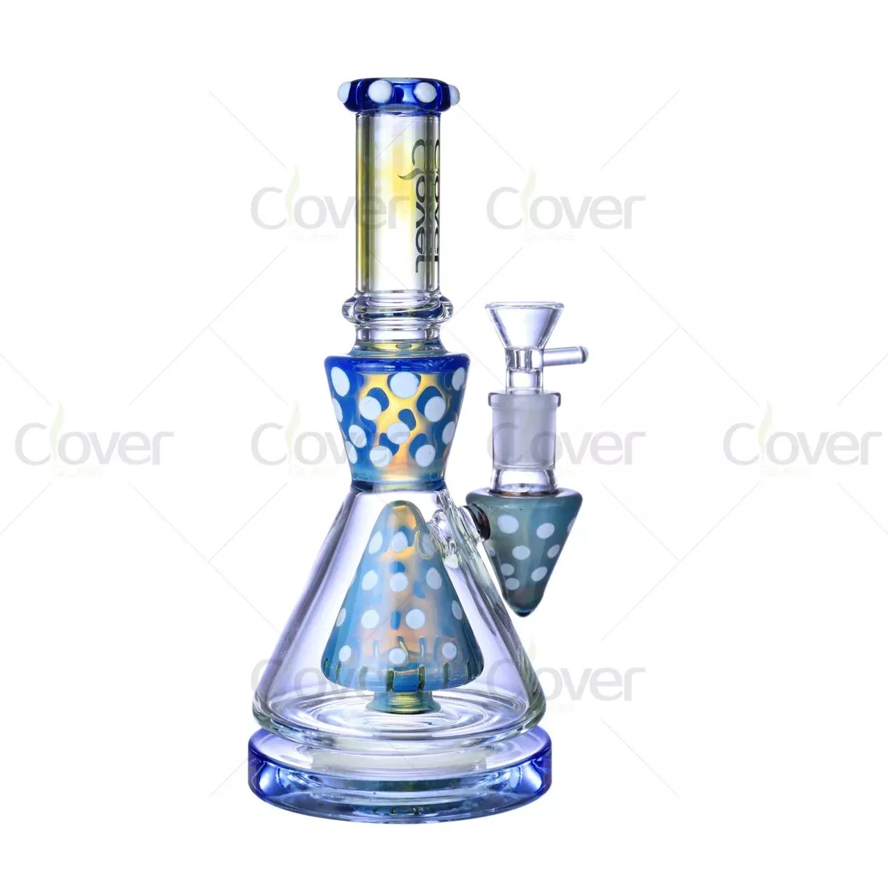 8.66″ 5mm Blue Polka Dot Beaker Bong with Cone Perc | Retro Style Water Pipe