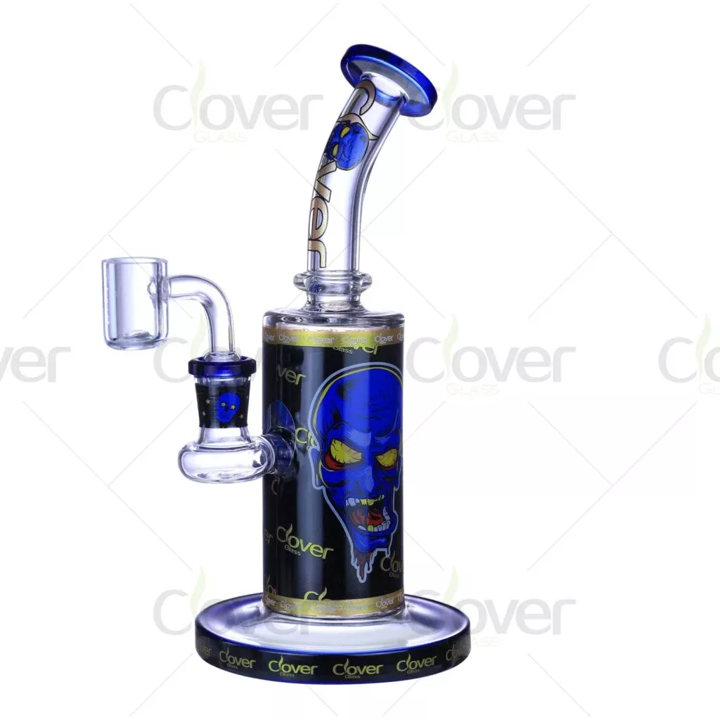 8.66-Inch Glass Dab Rig with Skull Artwork | 14mm Female Joint & 5mm Thick Glass