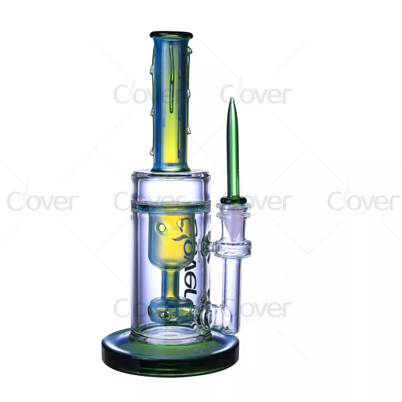 8.86″ 5mm Blue & Yellow Drip Design Dab Rig with Dual Perc | Wholesale Glass Water Pipe