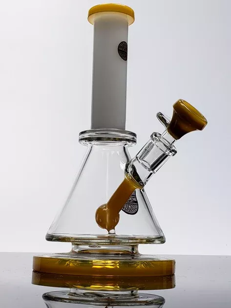 8" Bougie Yellow mini beaker with white neck
