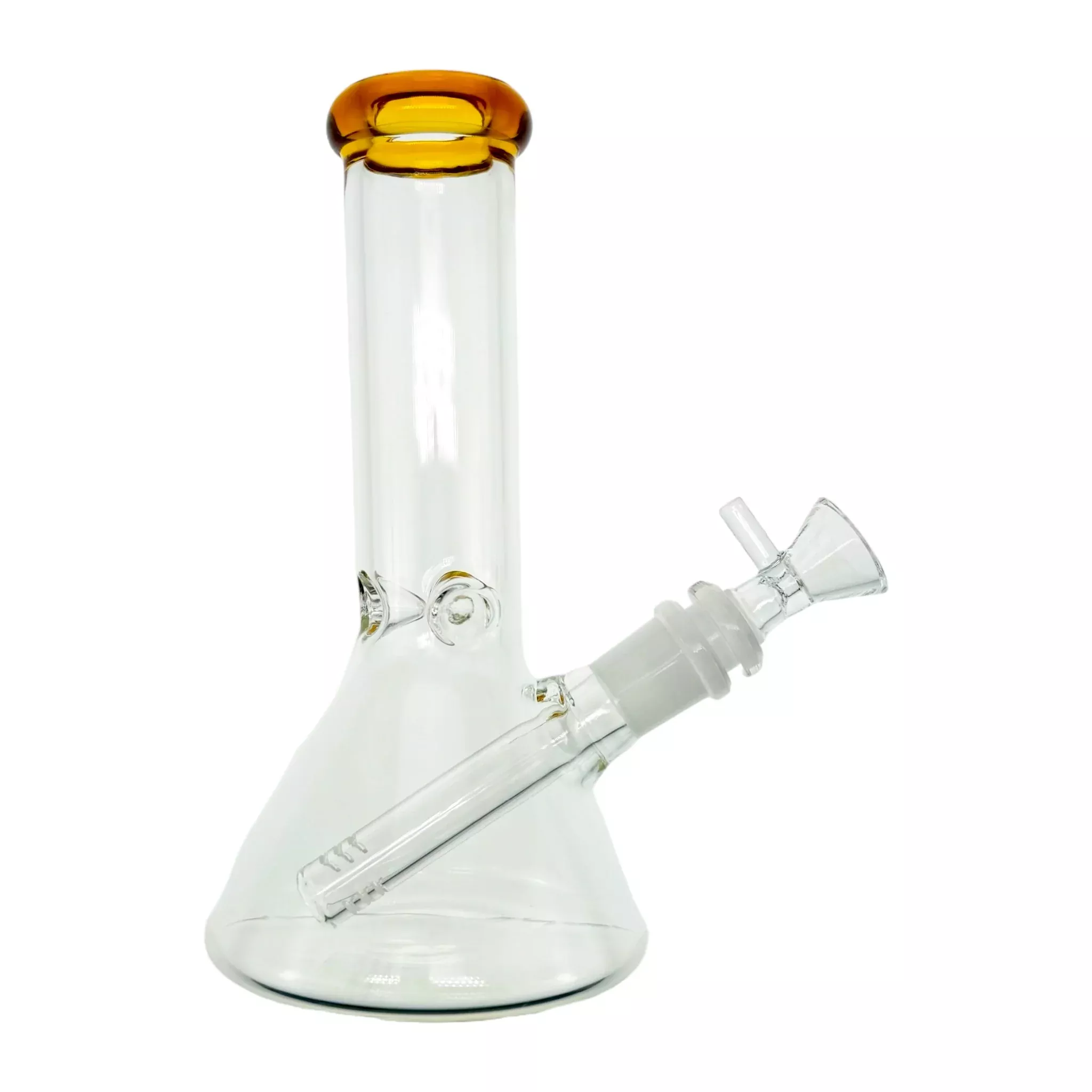 8 Inch Clear Beaker Bong With Amber Brown Color Lip