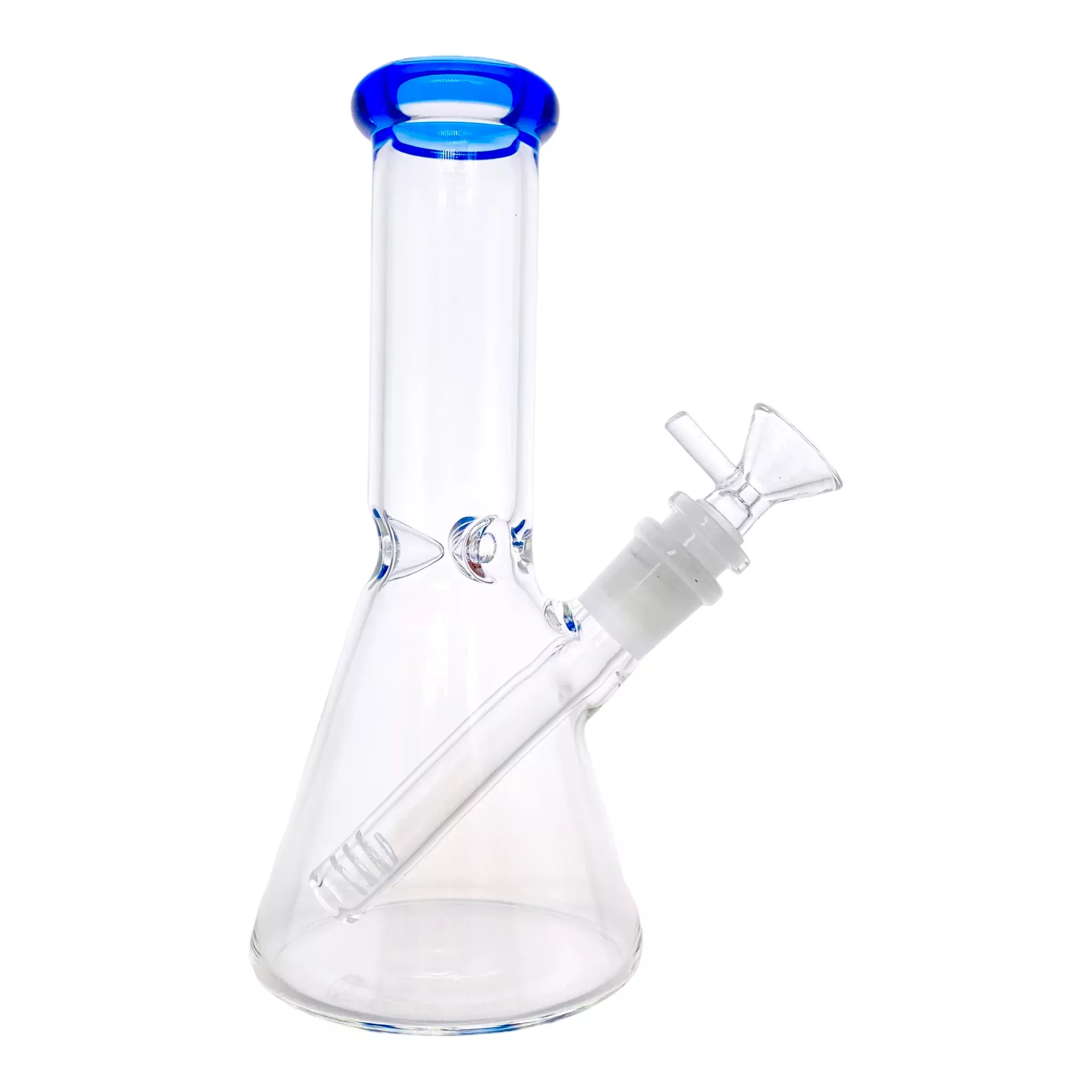 8 Inch Clear Beaker Bong With Blue Color Lip