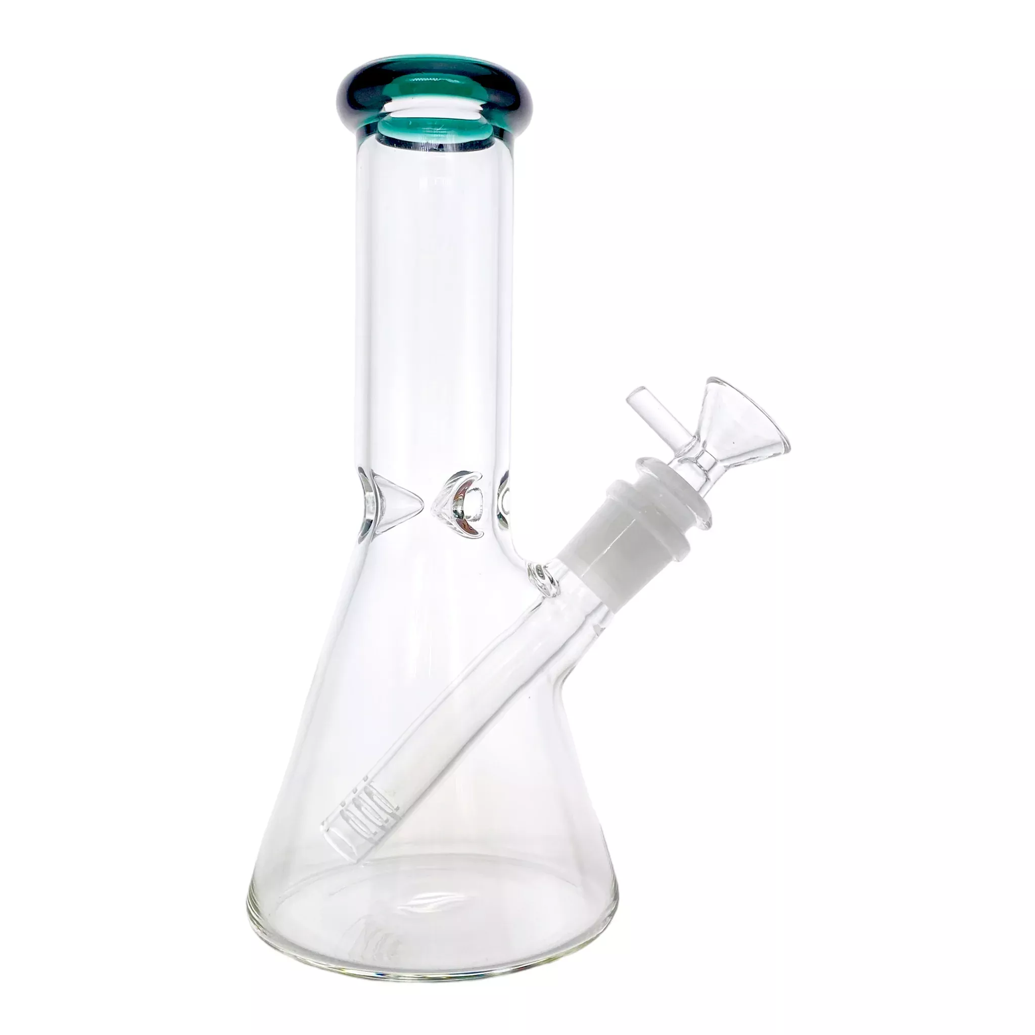 8 Inch Clear Beaker Bong With Lake Green Color Lip