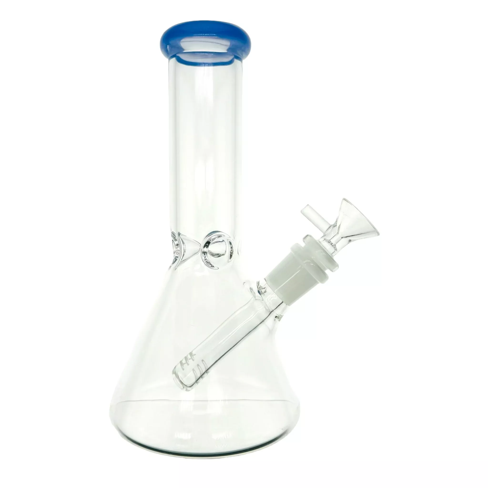 8 Inch Clear Beaker Bong With Periwinkle Color Lip