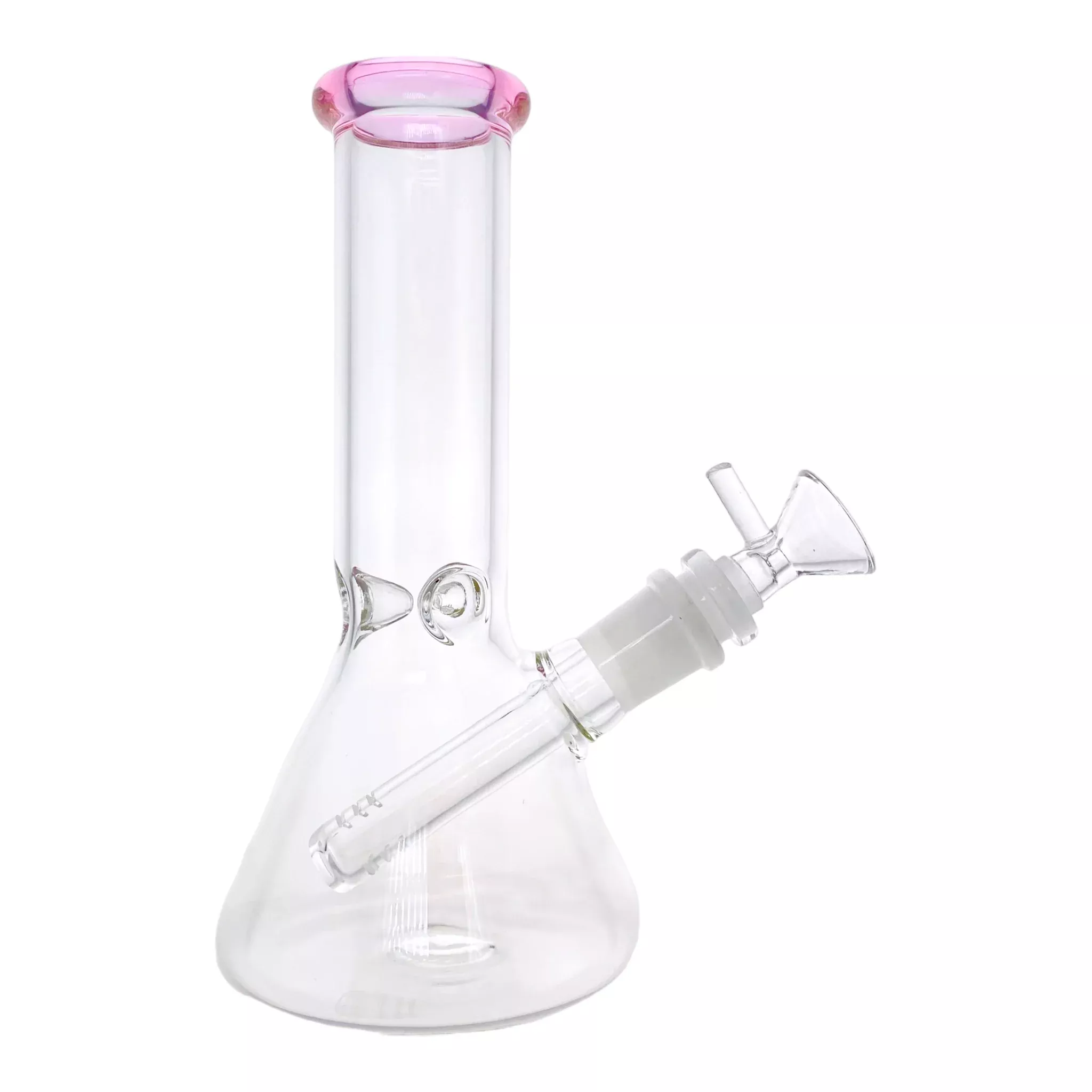 8 Inch Clear Beaker Bong With Pink Color Lip
