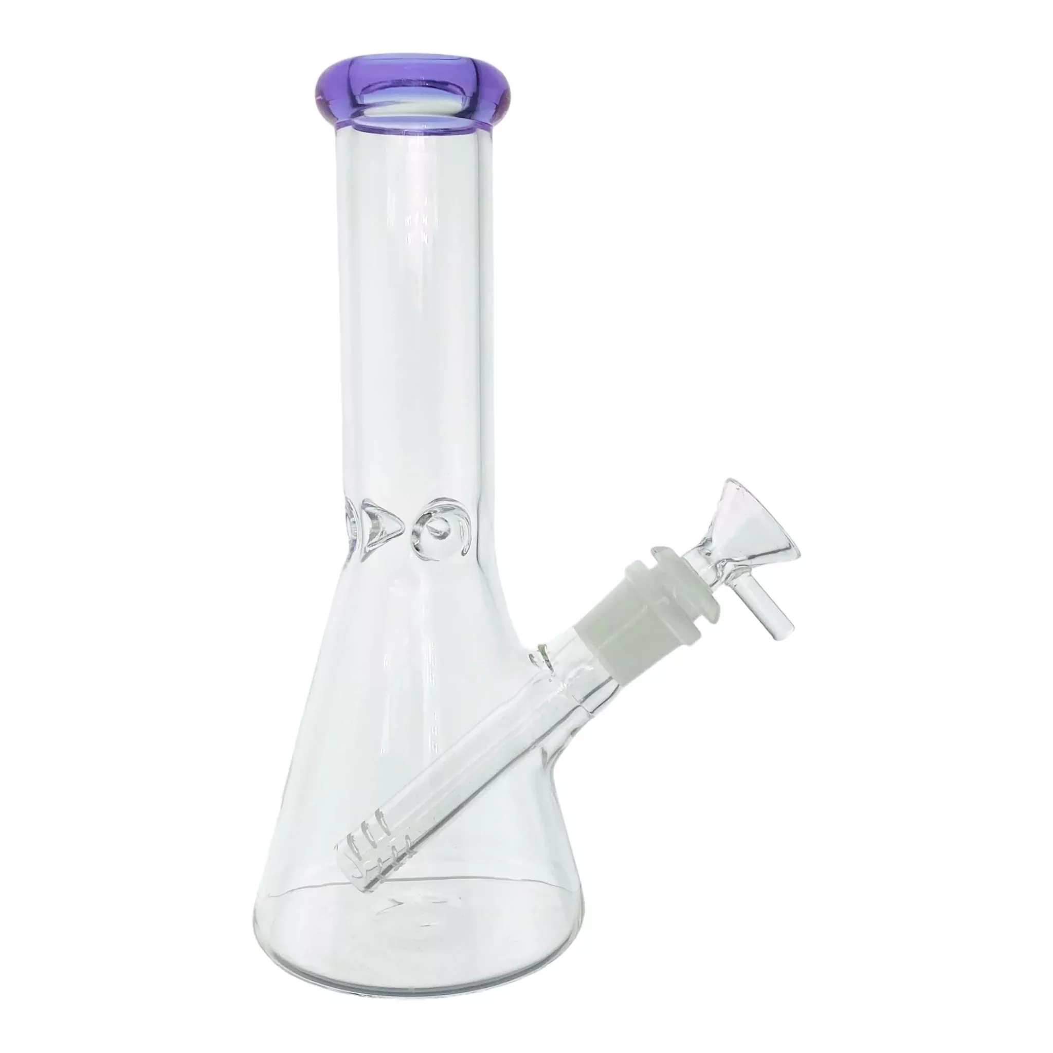 8 Inch Clear Beaker Bong With Purple Color Lip