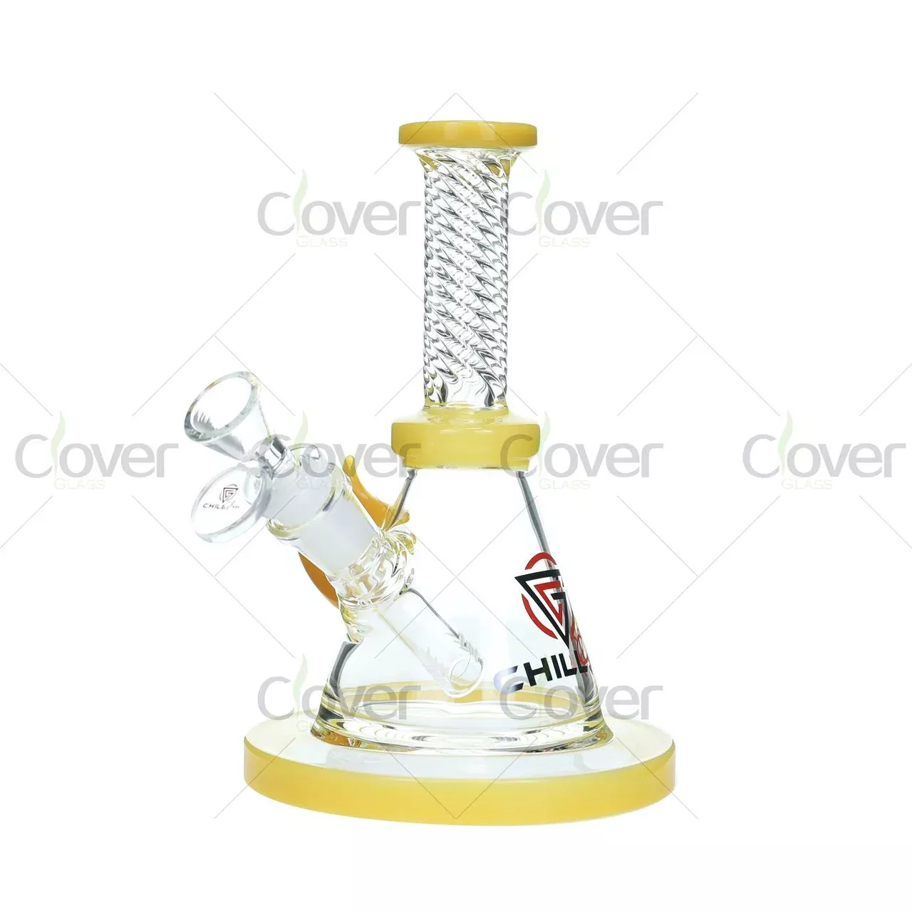 8″ Spiral Neck Beaker water Bong with Ice Pinch and Colored Base – 5mm Thick Glass