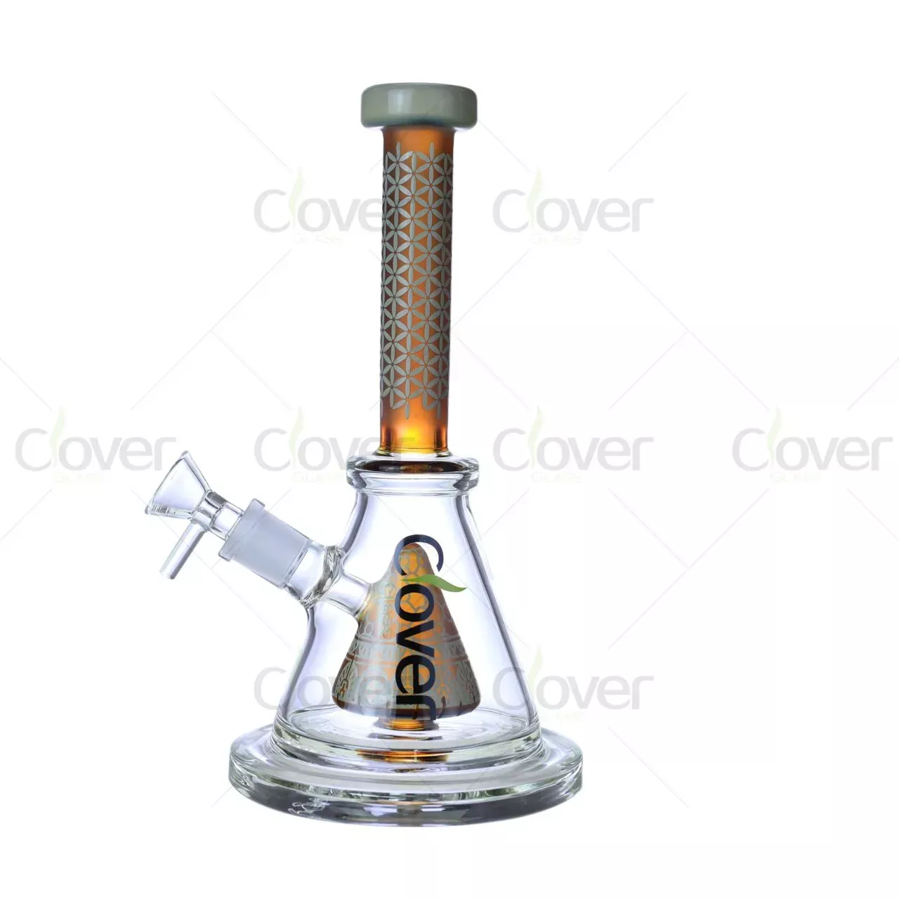 9.25″ 5mm Amber Flower of Life Etched Beaker Glass Bong | Wholesale Water Pipe