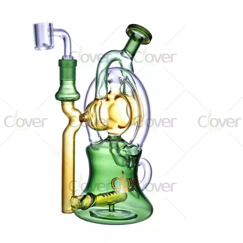 9.44” Spiral Recycler Dab Rig – 14mm Joint, Dual Uptake Loop, 5mm Thick | CloverGlass