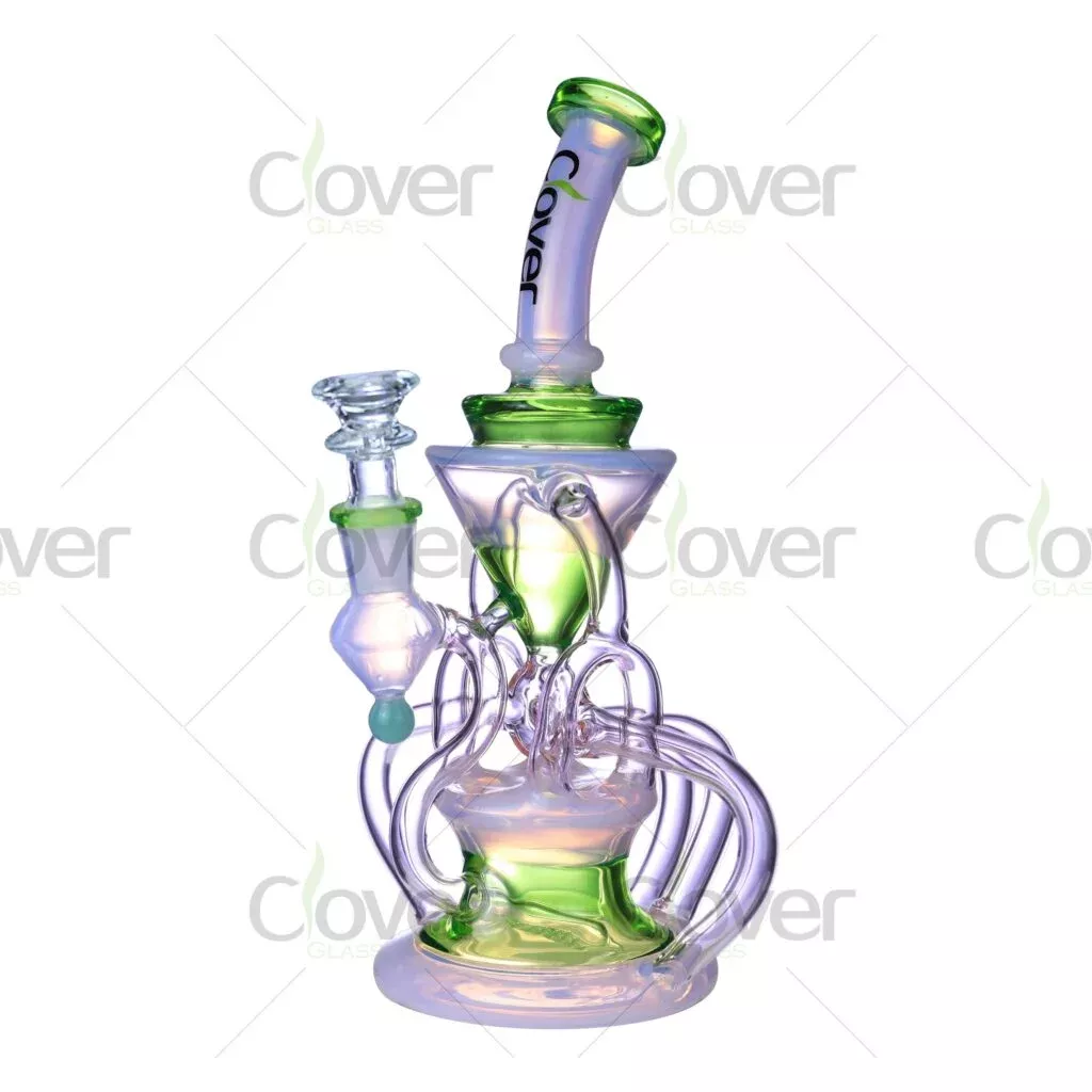 9.45-Inch Glass Recycler Water Pipe with Unique Swirling Design | 14mm Male Joint by Clover Glass