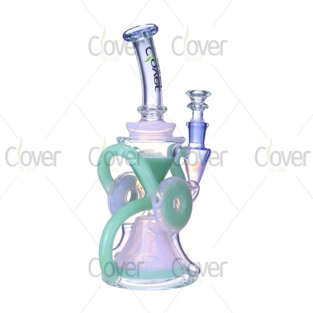 9.45-Inch Glass Water Pipe with Unique Octopus Recycler Design | 14mm Male Joint by Clover Glass