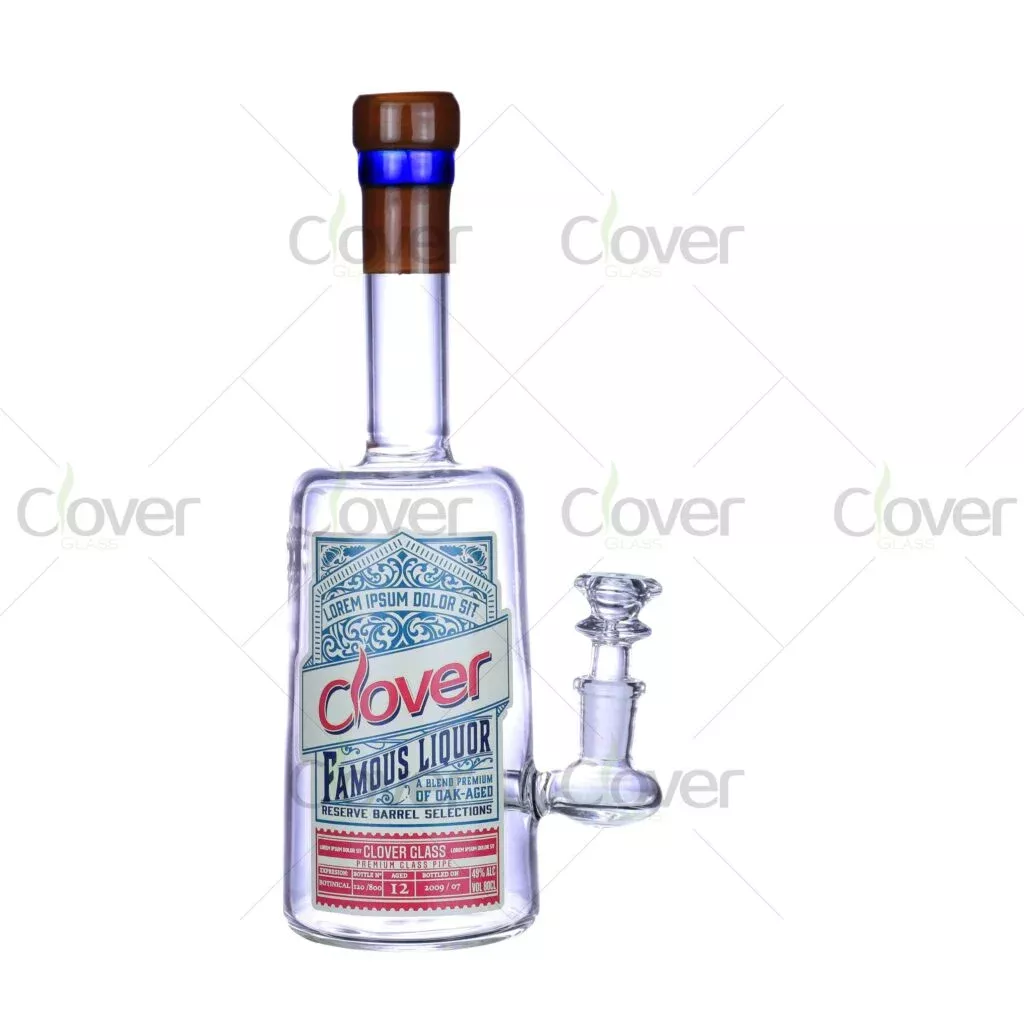9.45″ Liquor Bottle Glass Bong with 14mm Joint – Novelty Design – Clover Glass