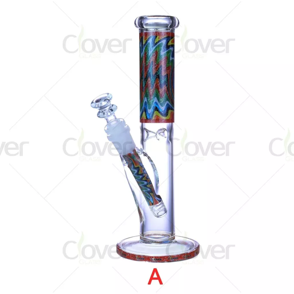 9.84-Inch 14mm Female Glass Straight Tube Bong with Colorful Twisted Patterns – 5mm Thick Glass