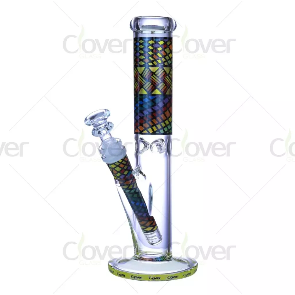 9.84-Inch 14mm Female Straight Tube Glass Bong – Multi-Color Twisted Design with 5mm Glass