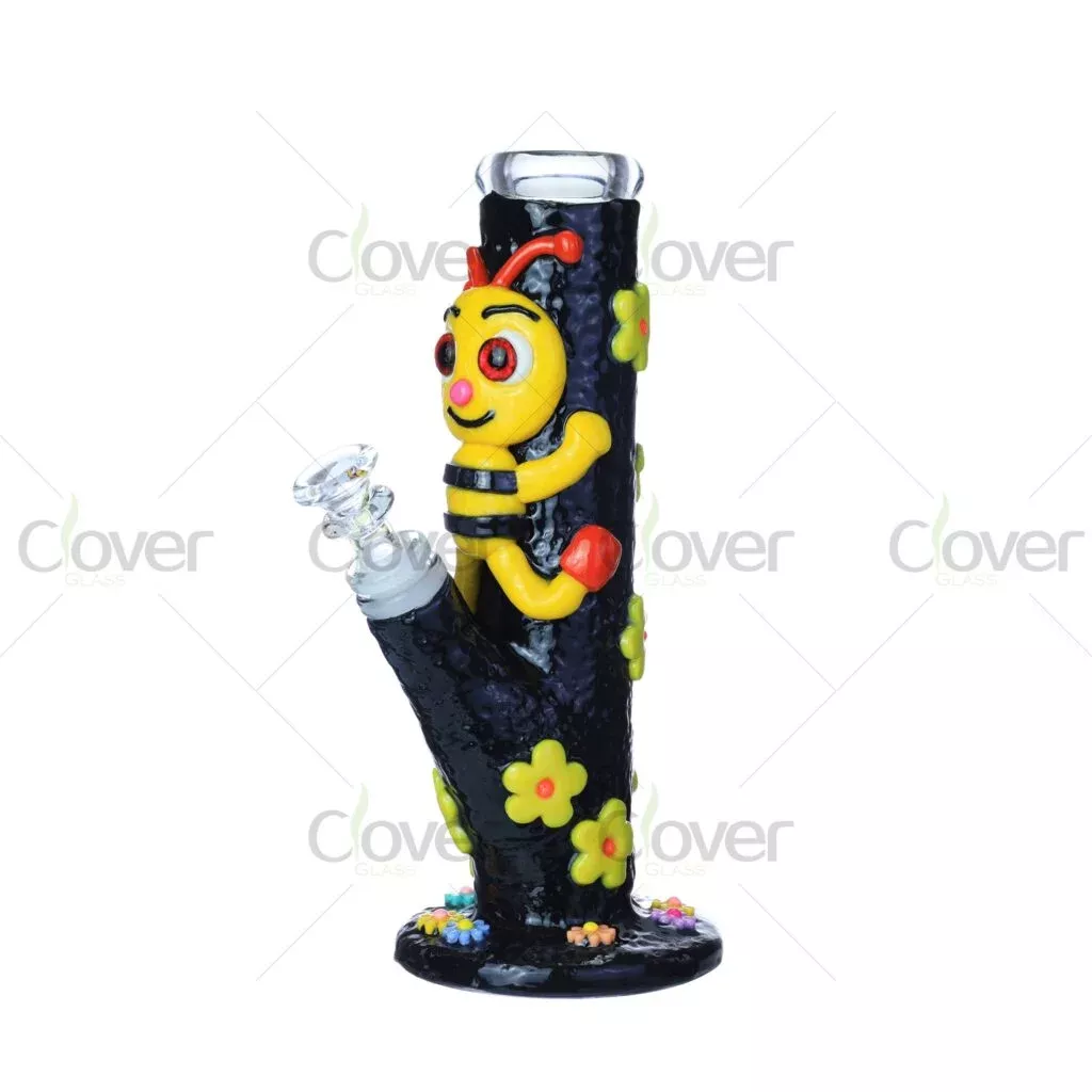 9-Inch Glow Bee Character 3D Printed Bong – 5mm Thick Glass Water Pipe by Clover Glass