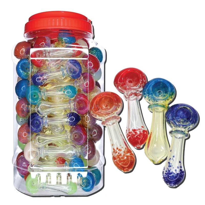 90 PCS – JAR #75 Assorted Color Speckled Glass Hand Pipes – Wholesale