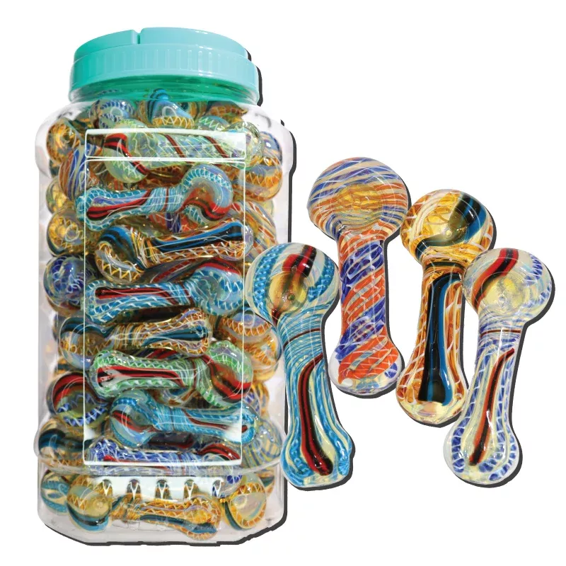 90 PCS – JAR #92 Assorted Color Ribbon-Swirl Glass Hand Pipes – Wholesale