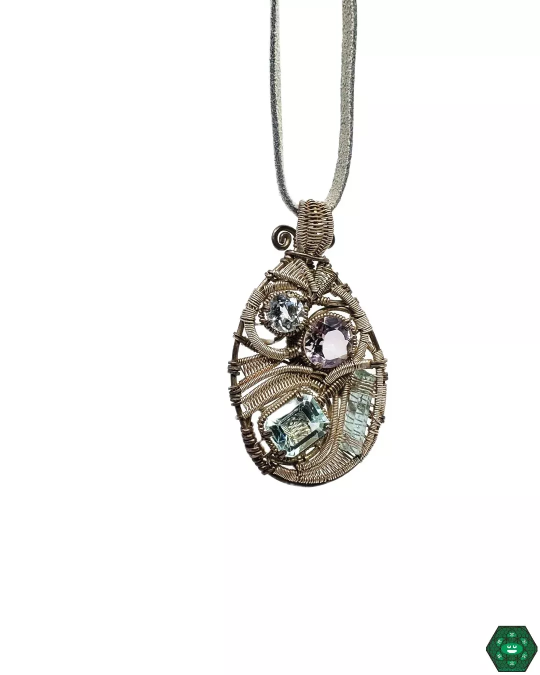 AM Gem Stone Wire Wrap Pendant - Artisan Crafted Natural Jewelry