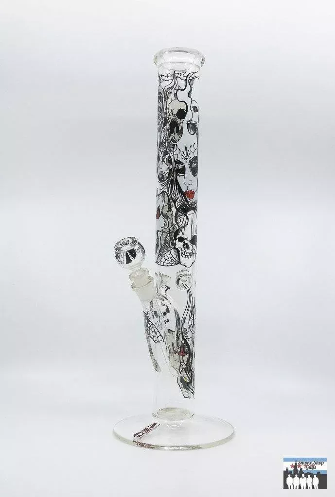 AMG 18-Inch Straight Tube Bong – Skulls Graphic Design
