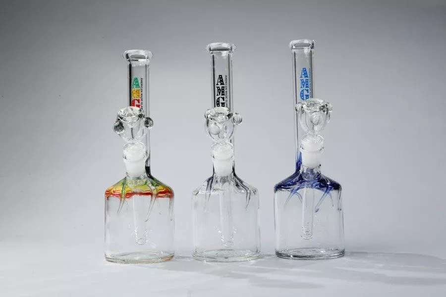 AMG 9" Cylinder Base Water Pipe – Clear Glass with Vibrant Center Accent