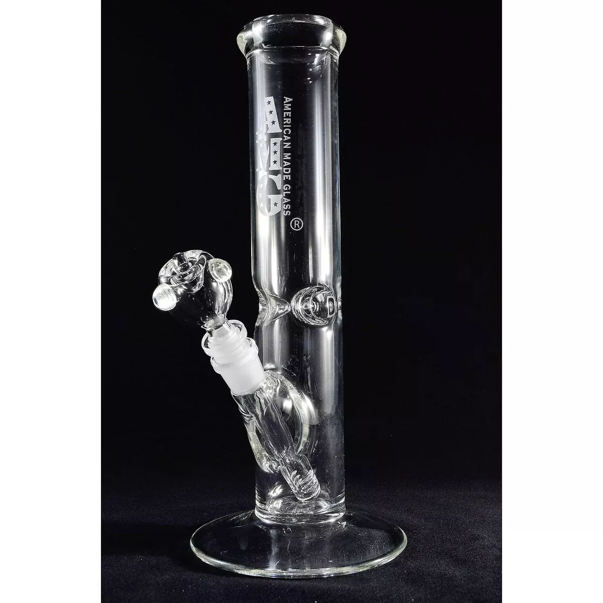 AMG Glass 12" Straight Tube Bong - Durable Glass Water Pipe with Ice Pinch