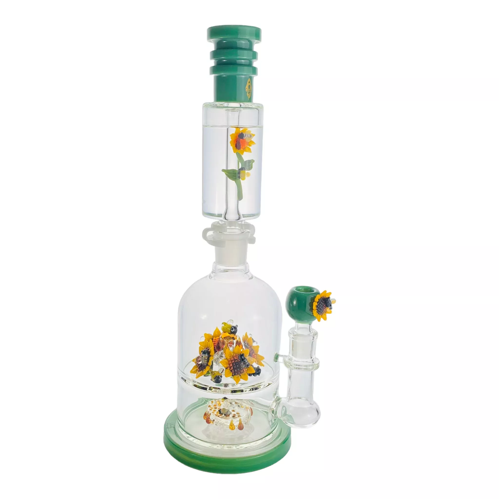 Apollo Glass - Large Sunflower Garden With Bees Glass Bong With Glycerin Freeze Coil Top