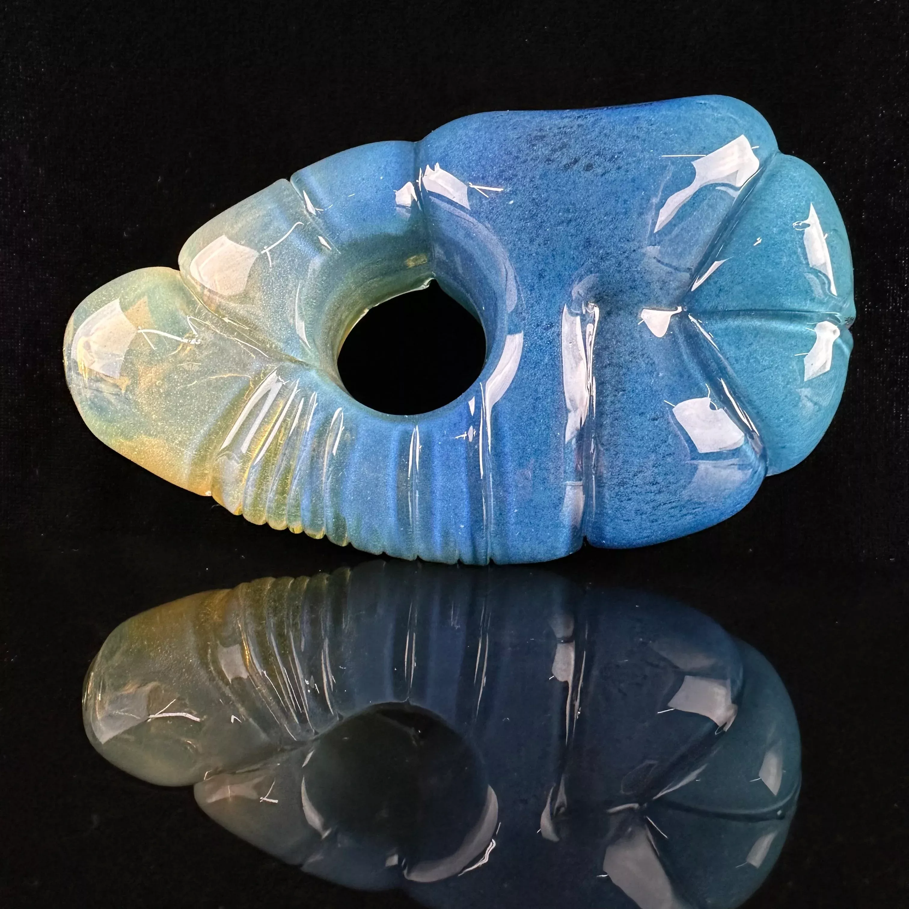 "Aqua, Cobalt, Yellow" Artifact Handpipe by Shaggy
