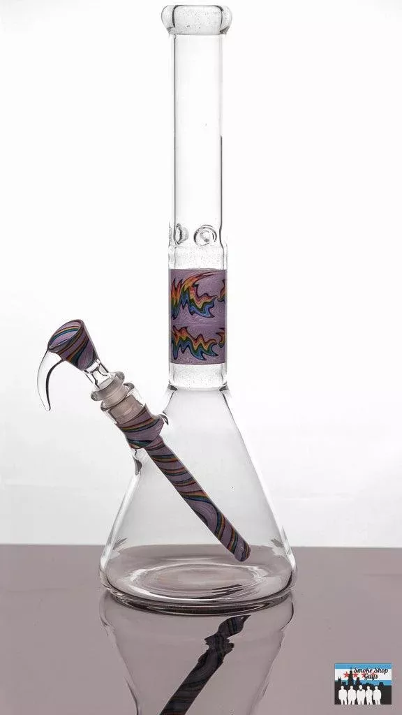 Augy Glass 15-Inch Worked Beaker – Artistic Glass Water Pipe with Downstem and Bowl