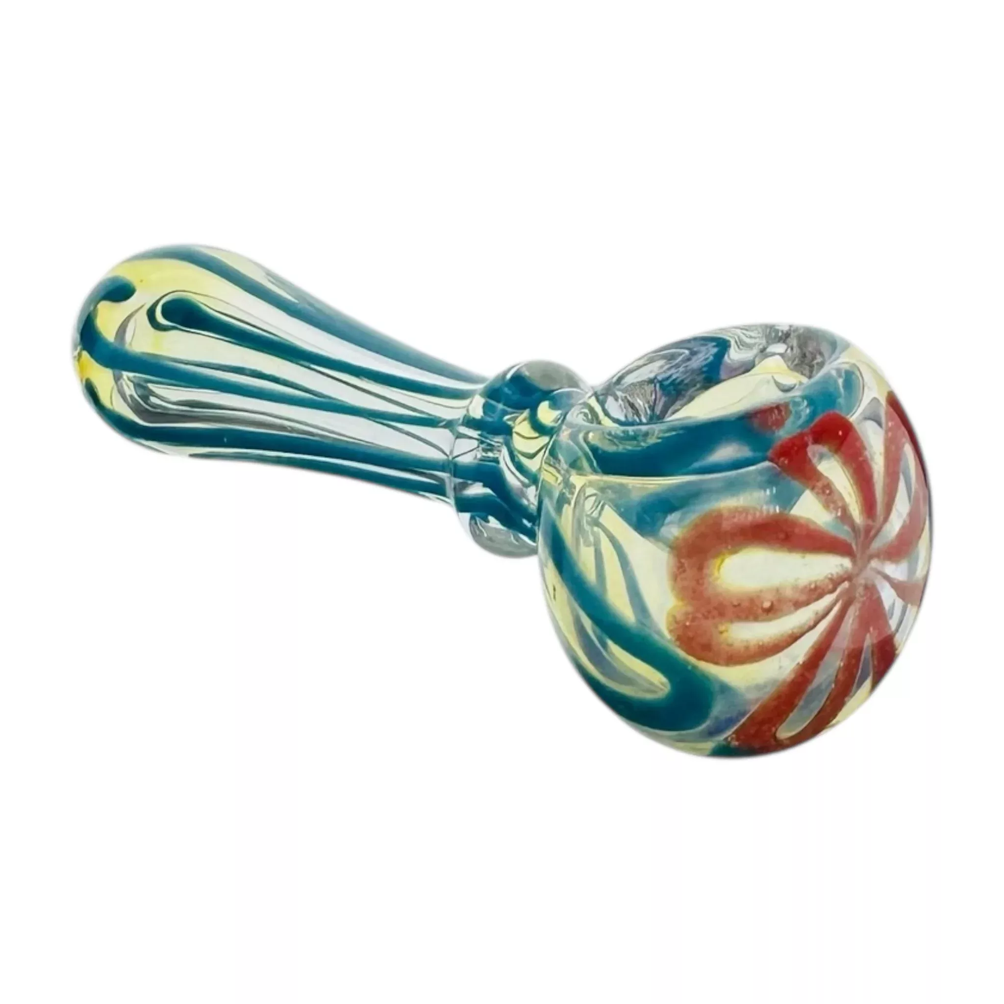 Basic Blue Line Work Glass Hand Pipe With Red Flower
