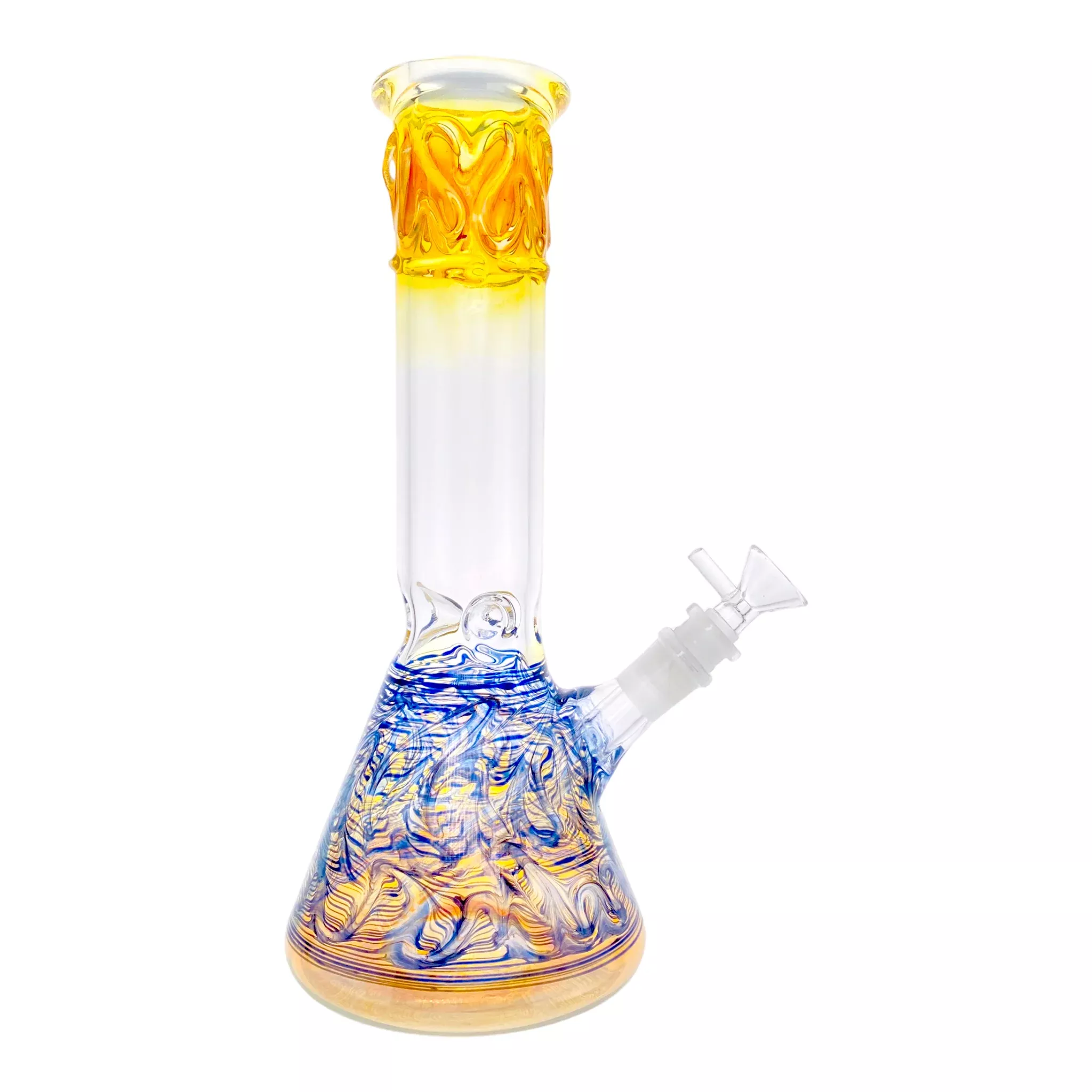 Beaker Bong With Color Changing Fuming And Blue Wrap And Rake 12 Inch