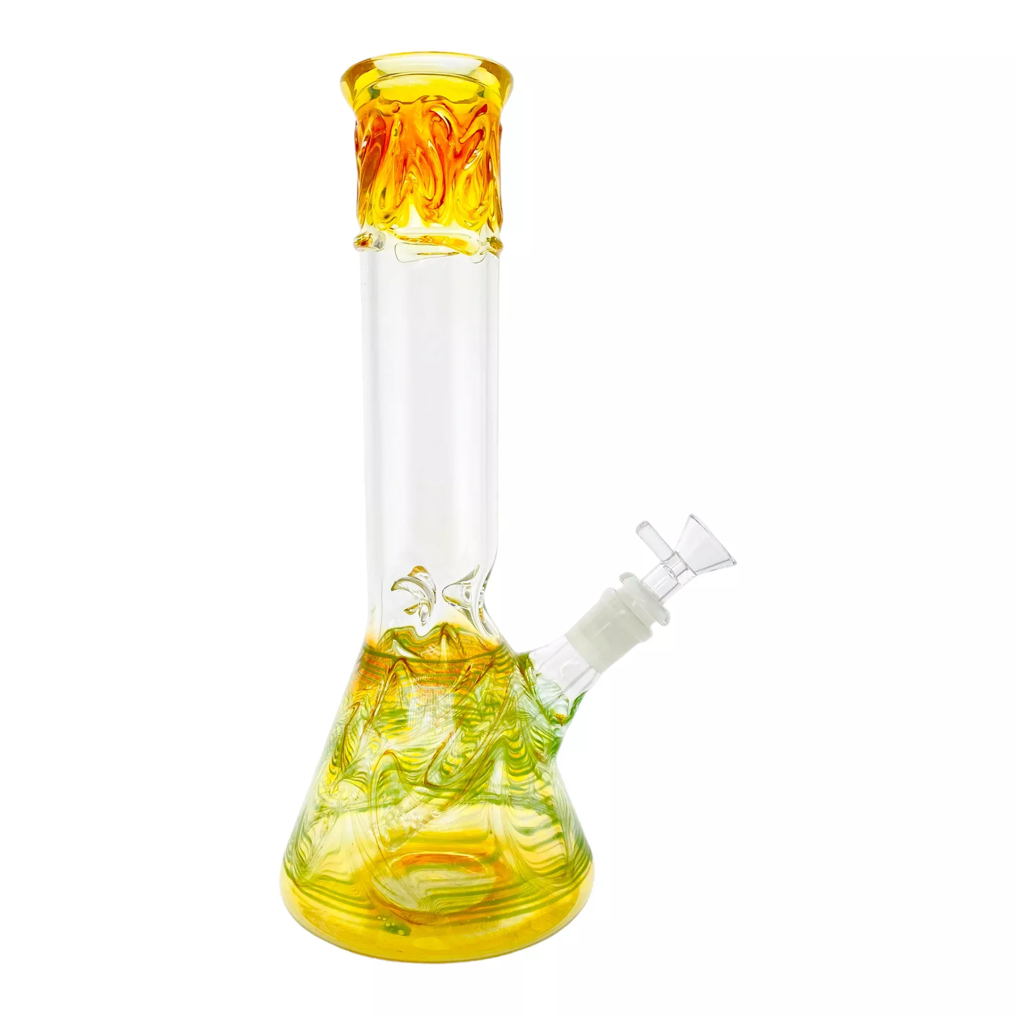 Beaker Bong With Color Changing Fuming And Green Wrap And Rake 12 Inch