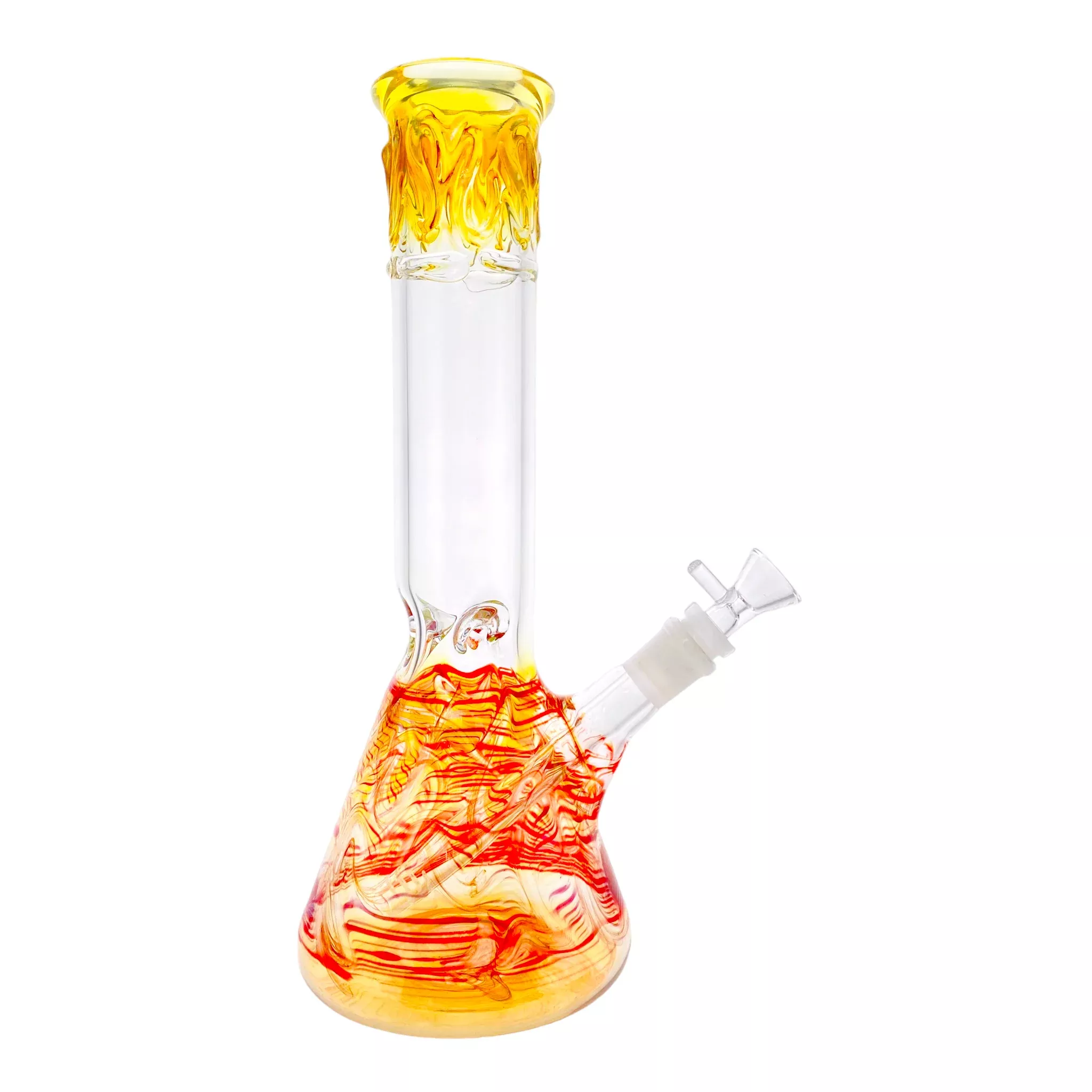 Beaker Bong With Color Changing Fuming And Red Wrap And Rake 12 Inch