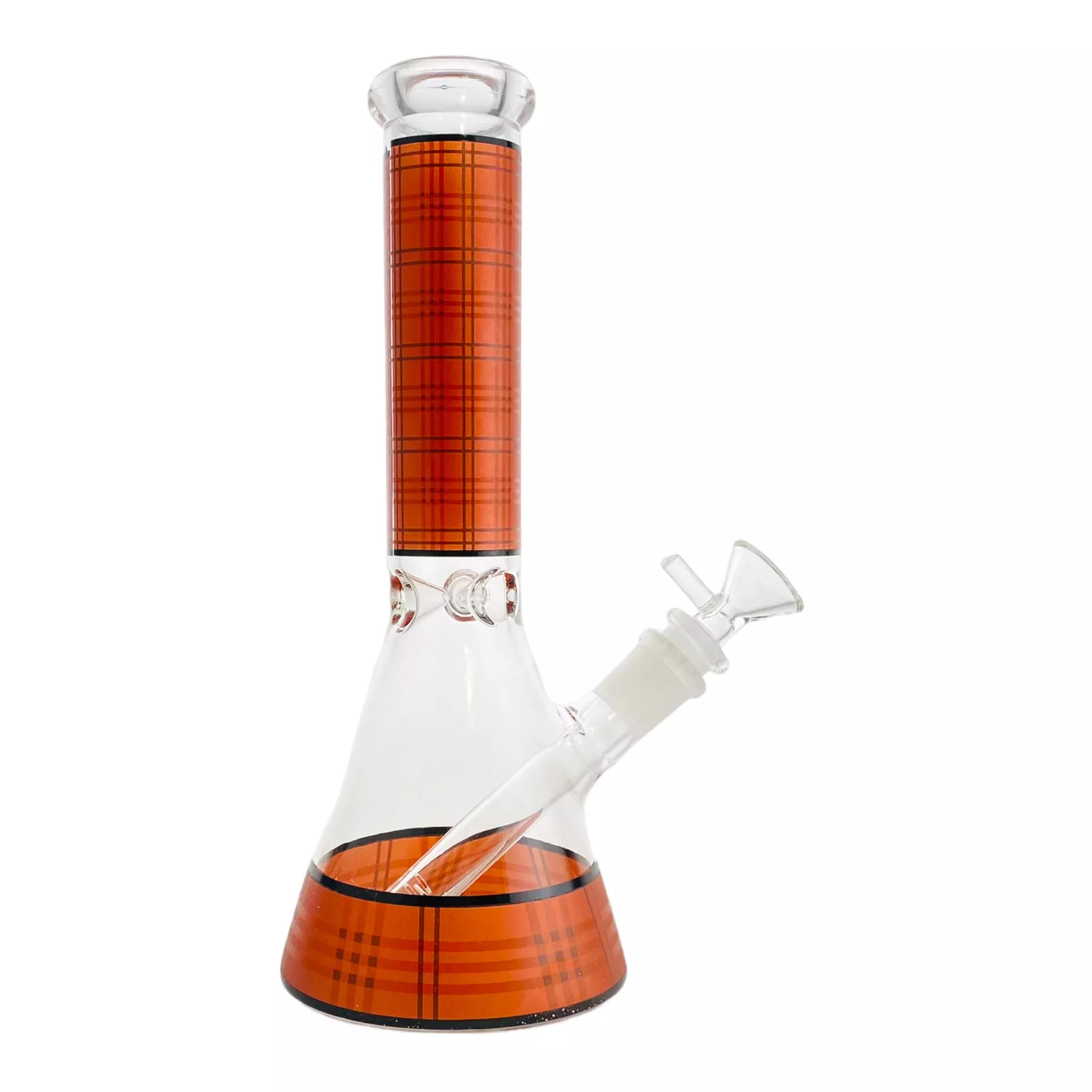 Beaker Glass Bong With Red And Black Plaid 10 Inch