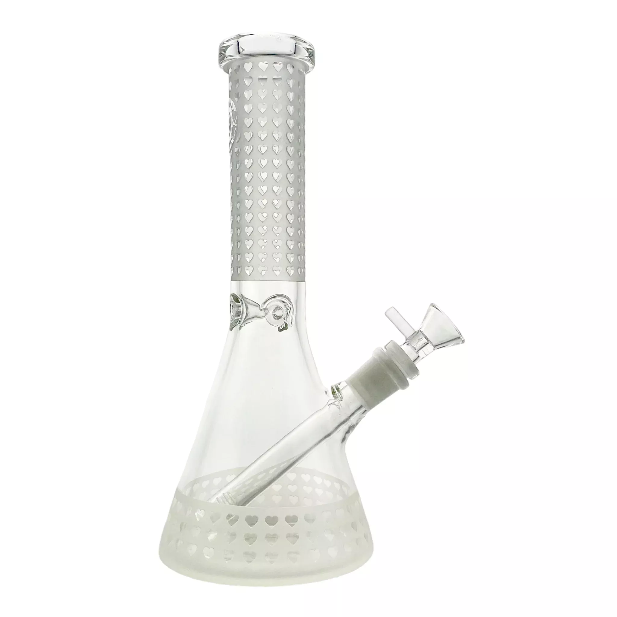 Beaker Glass Bong With Sandblasted Hearts 10 Inch