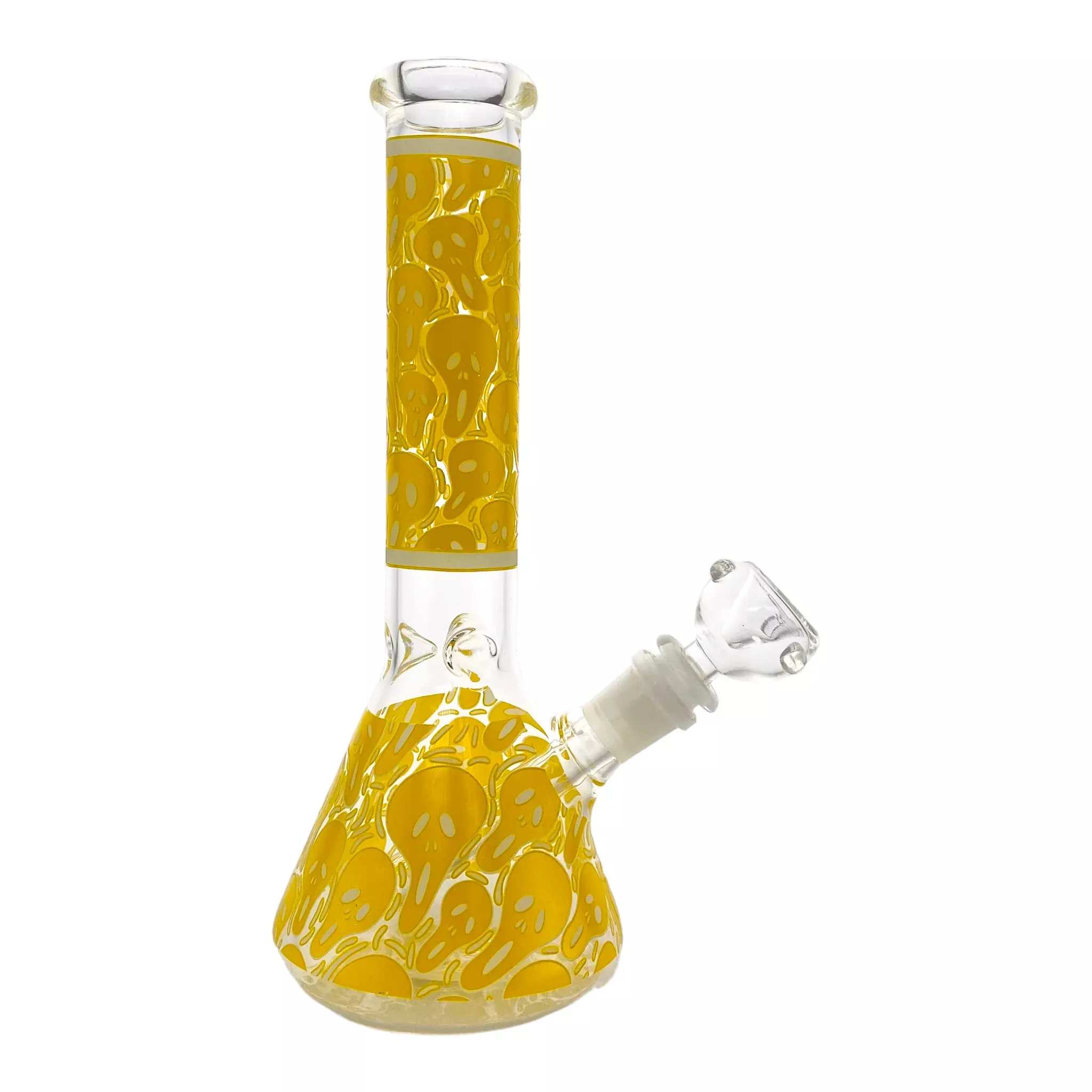 Beaker Glass Bong With Yellow Ghosts 10 Inch