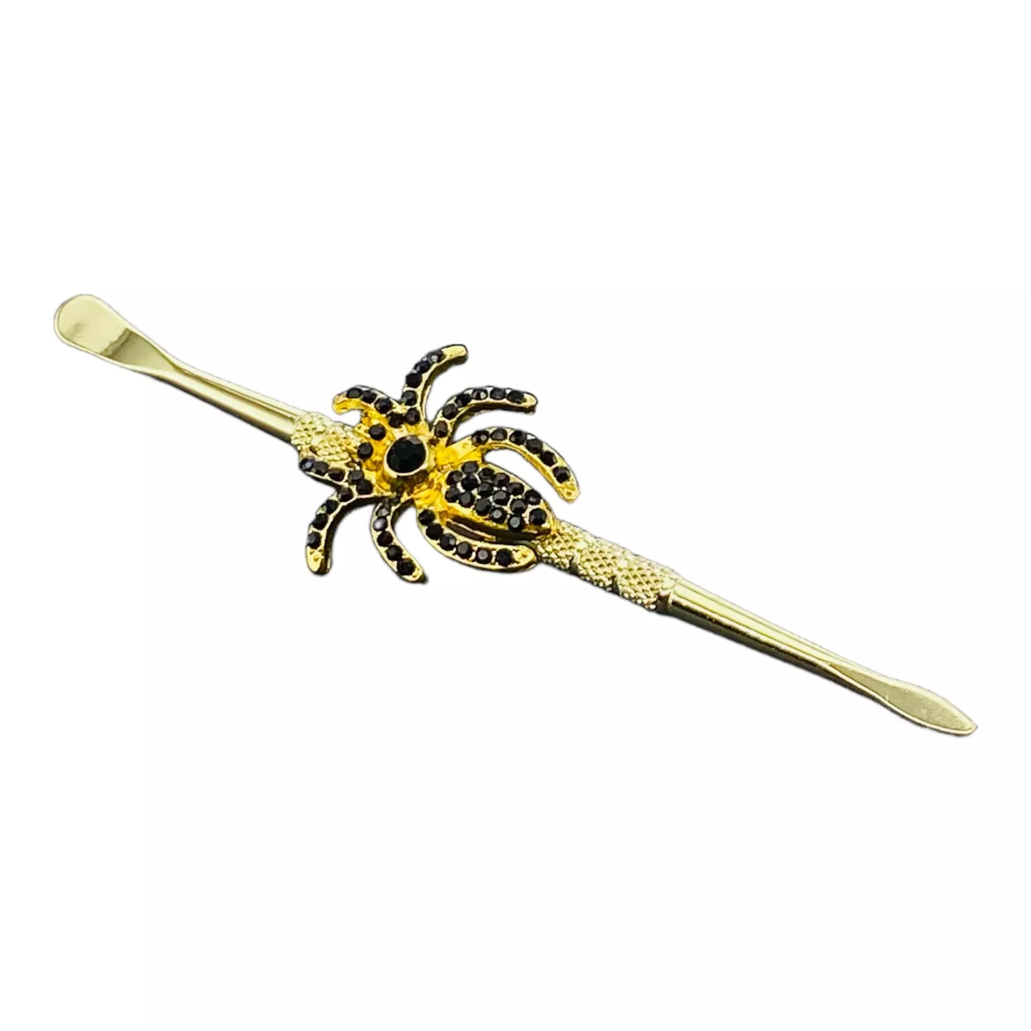 Bedazzled Black Spider Gold Paddle Scoop And Spear Point Dab Tool