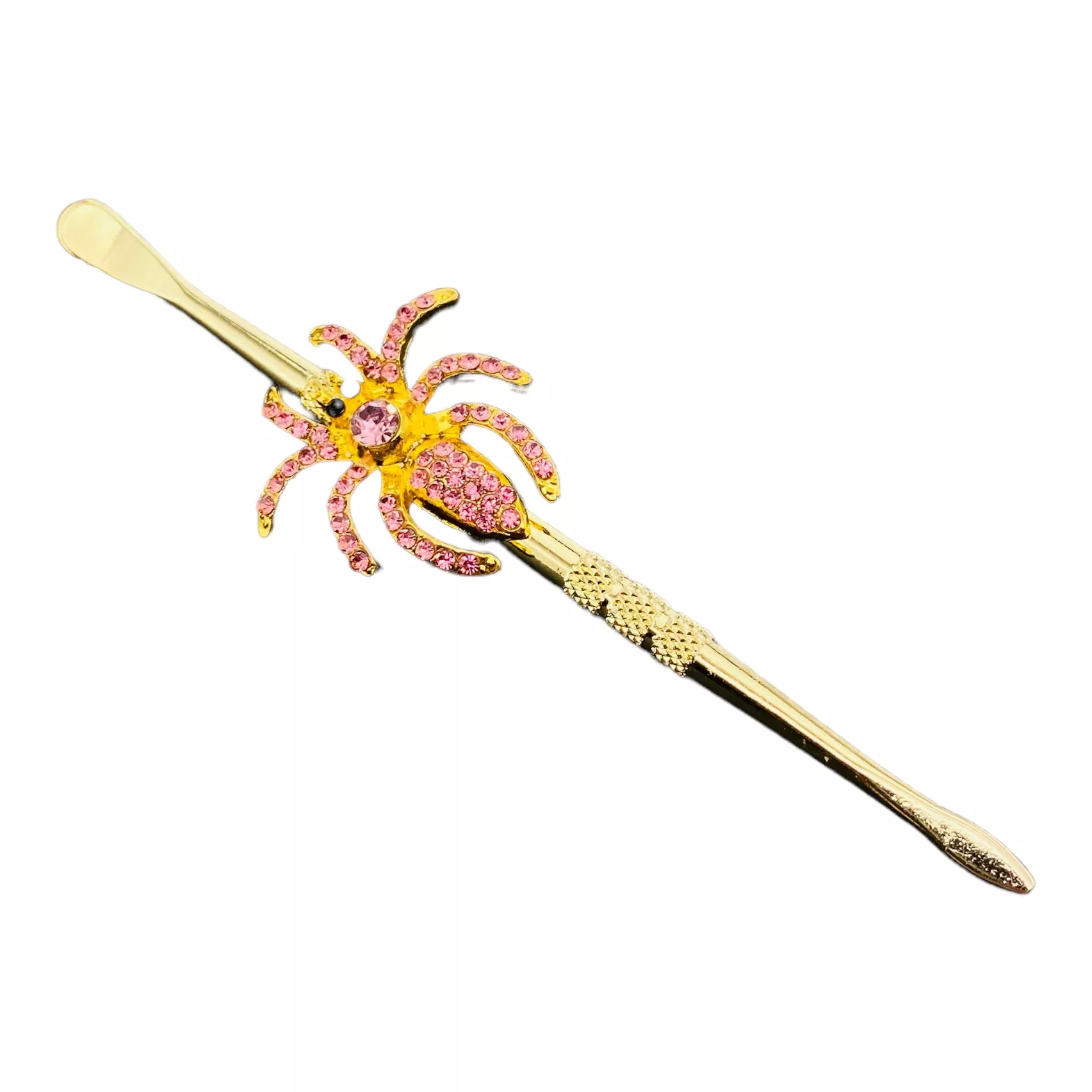 Bedazzled Pink Spider Gold Paddle Scoop And Spear Point Dab Tool
